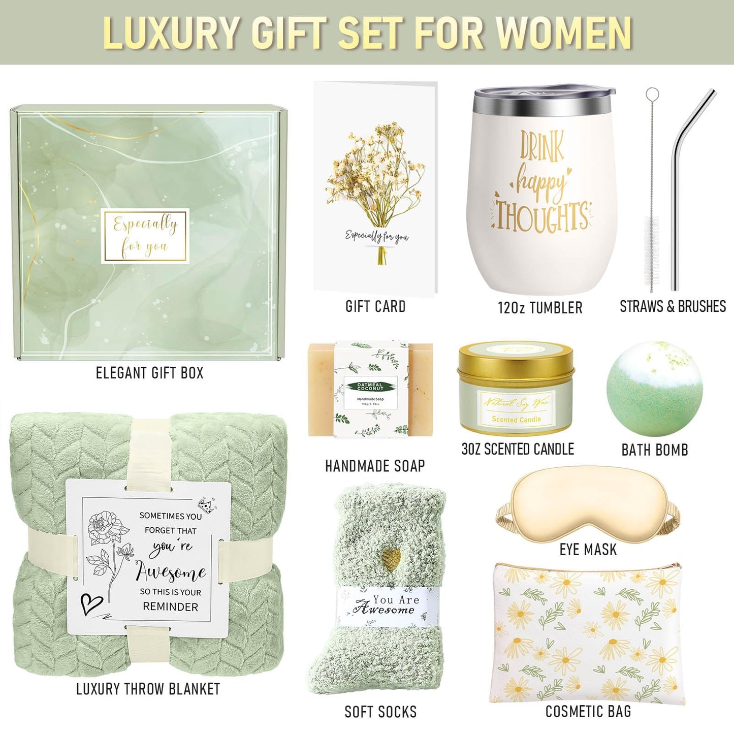 Wasocol Happy Birthday Gifts for Women Mom Grandma Wife Best Friend Sister Her, Unique Relaxing Self Care Package Spa Gift Baskets for Women