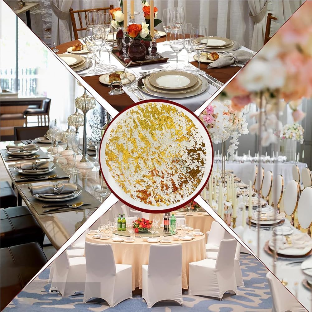 Gold Disposable Placemats Gold Doilies of 100 Round Place Mats Pressed 13 Inch Metallic Foil Charge Placemats for Home Decoration Dining Table Wedding Birthday Party