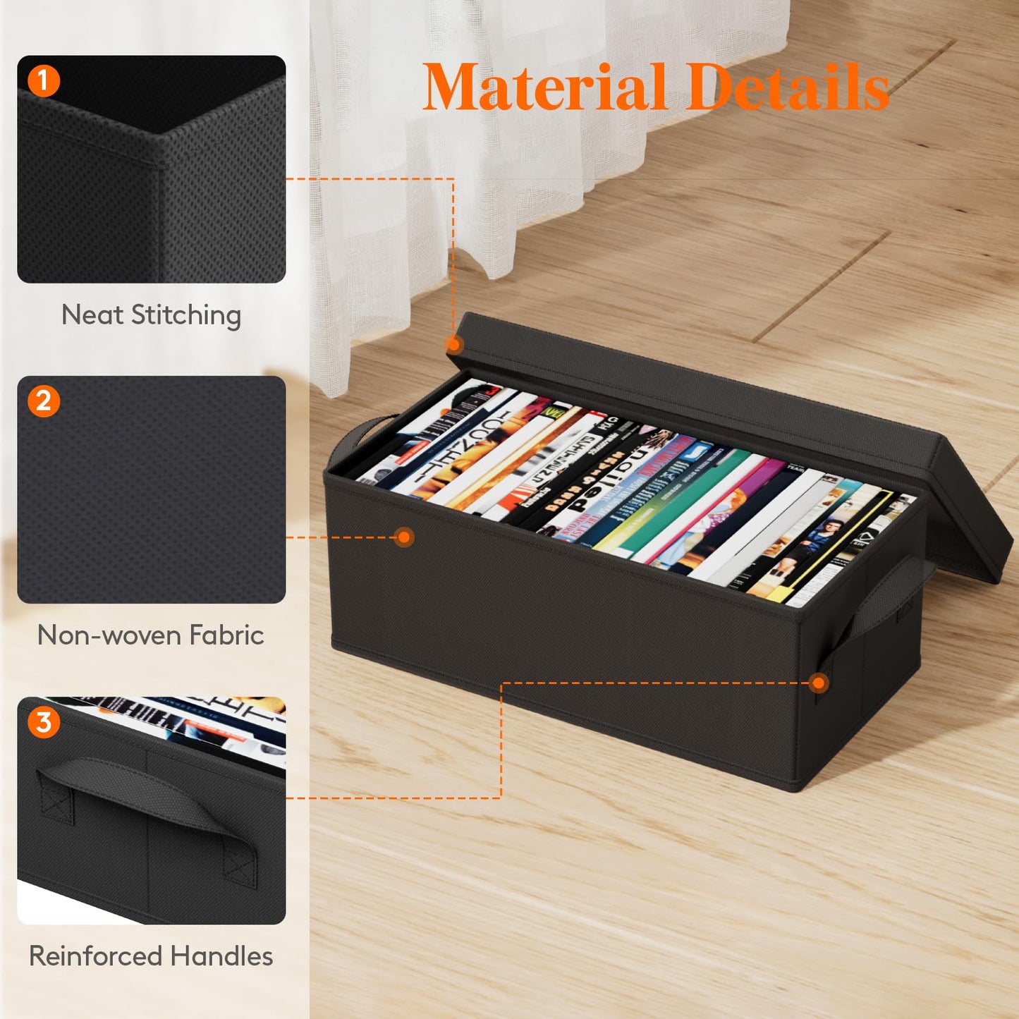 Lifewit DVD Storage Box, Stackable DVD Case Holder Organizer, Foldable DVDs Container with Lid, Handles, Media Organizer Bin 15.7" L x 7.9" W x 5.7" H Holds up to 100 PCS DVDs (25 Each), 4 Pack