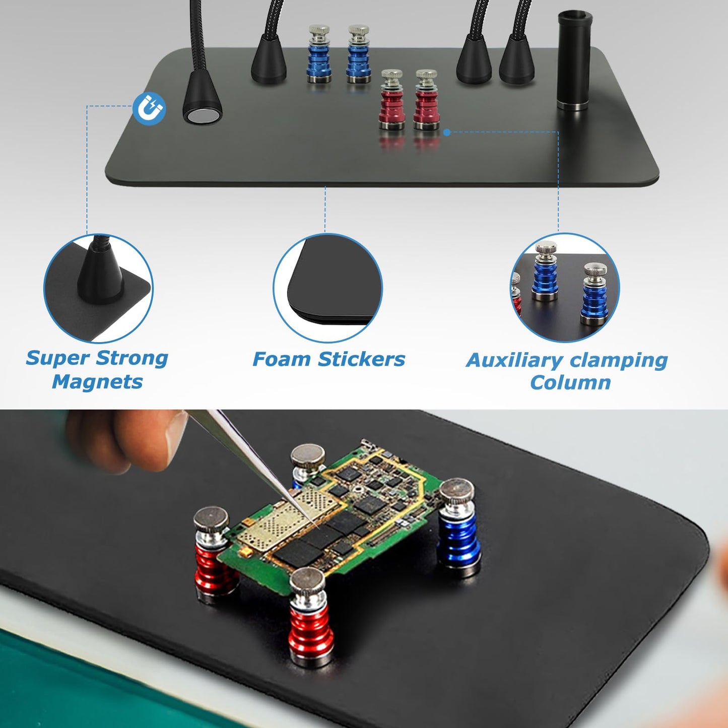 Magnetic Helping Hands Soldering Station, 10X LED Magnifying Lamp Large Soldering Station Kit, 360 Hot Air Gun Holder, 4 Magnetic Third Hand Soldering Tool & PCB Holder for Electronic Repair Soldering