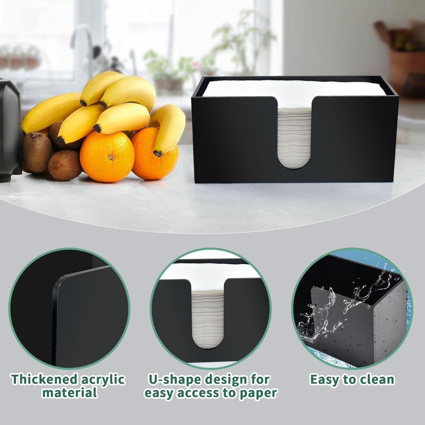 Paper Towel Holder Countertop, Black Acrylic Napkin Dispenser, Multifold Paper Towel Dispenser for Z-fold C-fold MultiFold Trifold-Bathroom Toilet Kitchen Restaurant (2)