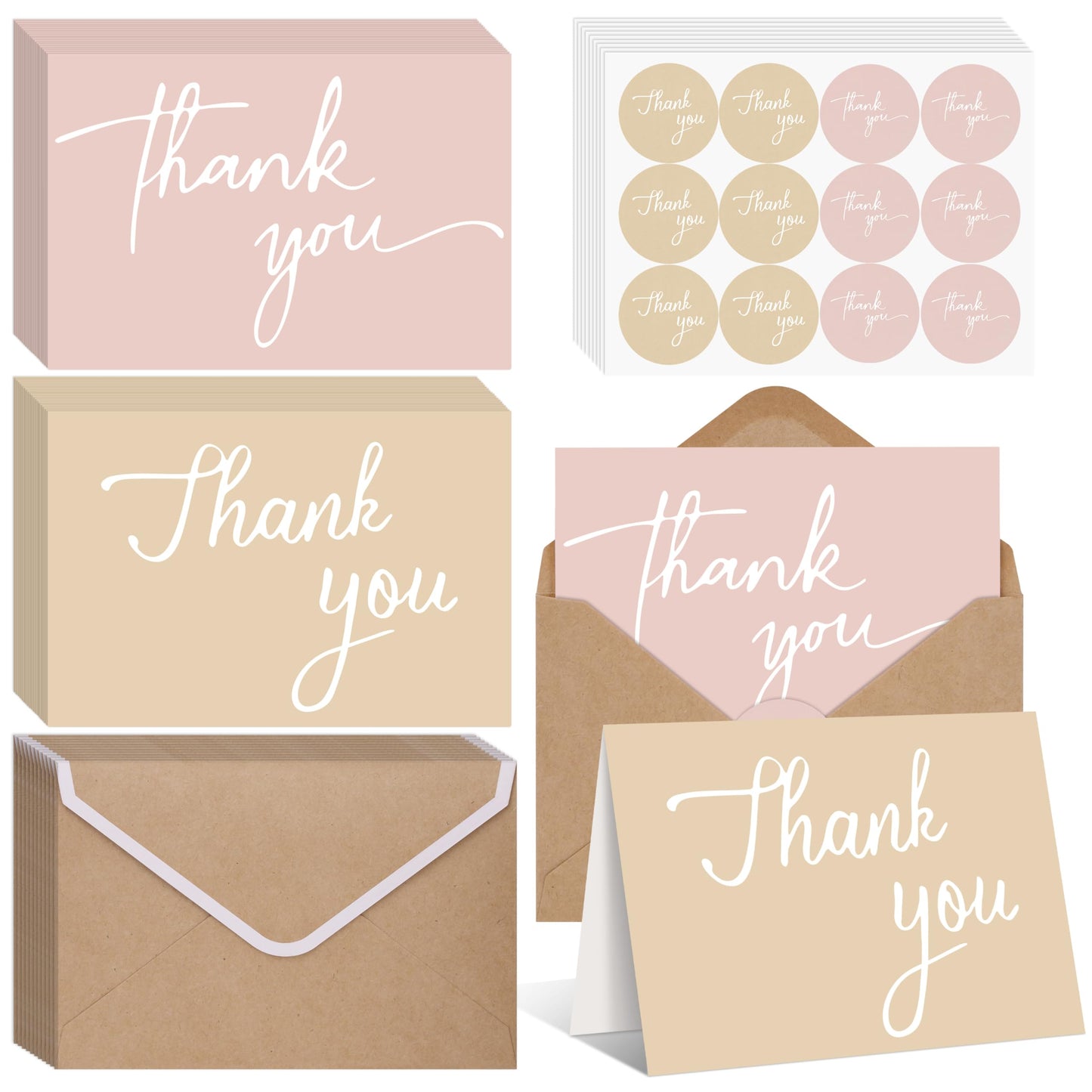 UZLU 600 PCS Thank You Cards with Envelopes & Stickers, 3.5x5 Inch Thank You Notes Bulk Set - 2 Minimalistic Design Greeting Cards for Business Wedding Baby Shower Graduation Bridal Shower Christmas