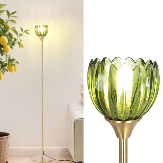 Shenmoyl Floor Lamps for Living Room, Bedroom, Gold Standing Lamp with 12W Bulb, Vintage Floor Lamp for Reading, Nursery, Corner (Green Tulip)