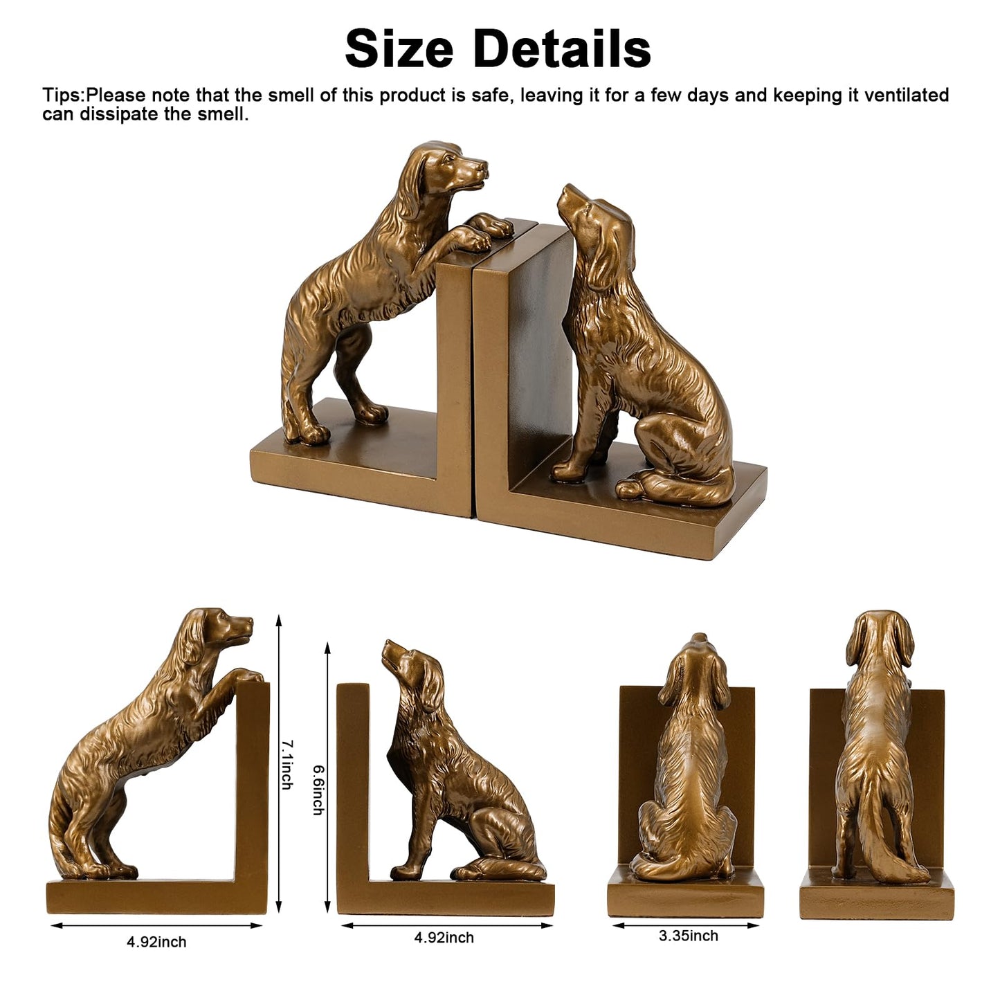 Dog Bookends, Book Ends for Shelves to Hold Books Heavy Duty, Creative Resin Book Holders for Kitchen Desk Home Office