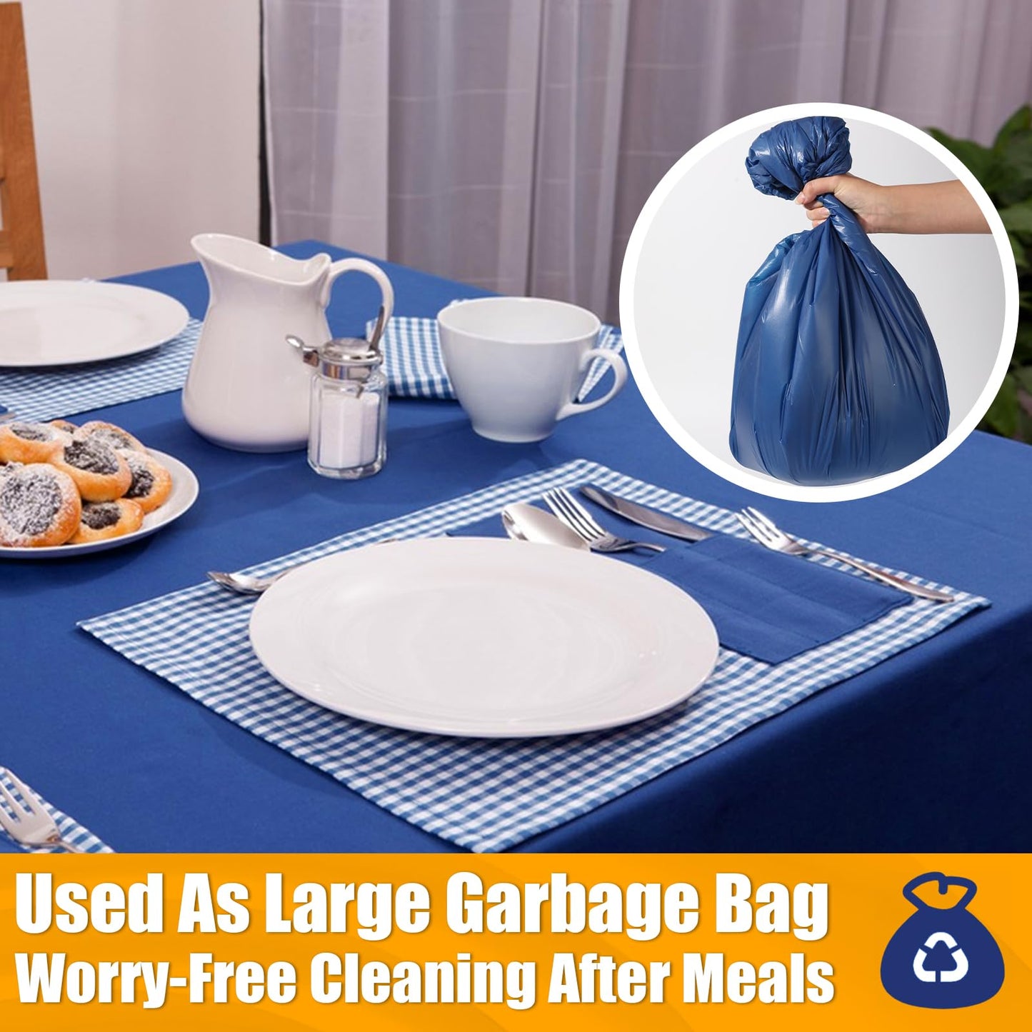 54 in X 300 FT Blue Plastic Table Cover Roll with Slide Cutter, Cuts Up to 36 Rectangle 8 Feet Disposable Plastic Table Cloths, Disposable Table Cover Roll for Dinning, Parties, BBQ, Wedding, Outdoor