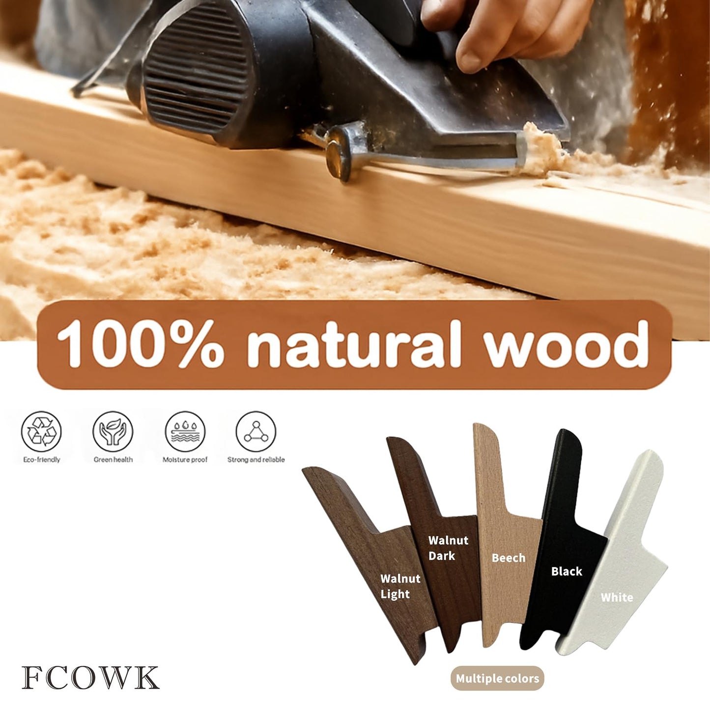 FCOWK Wood Wall Hooks 4 Pack Coat Hooks Wall Mount Walnut Wooden Hooks for Hanging Hat, Bag, Backpack, Rustic Coat Hooks for Wall, Wood Towel Hooks for Bathrooms and Entryway Hooks (Walnut, Light)