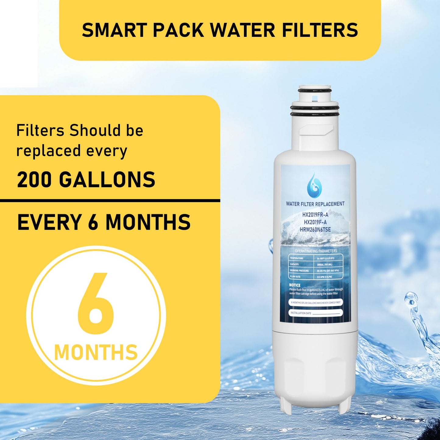 HX2019F-A HX2019FR-A Water Filter Replacement, Compatible With Hisense HRM260N6TSE, HRFD560SW, HRCD585BW, HRFD634BW, HRCD650BW, HRCD586TBWB and Mora MRM260N6TSE 2 Pack