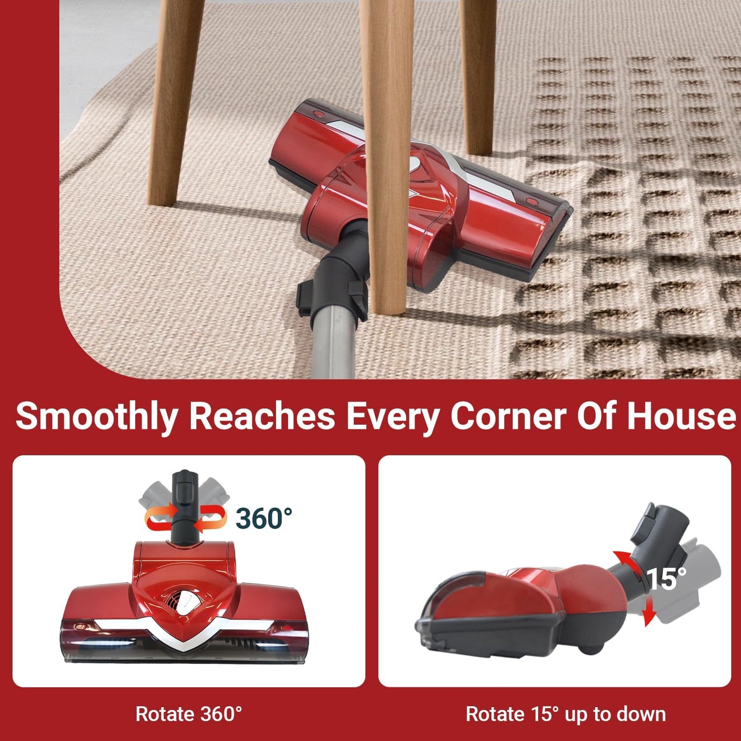 EZ SPARES Turbo Brush Head Compatiable with Mie C1 C2 C3 Vacuum Cleaner Brush Head 35mm 1 3/8 Inch,Particularly Suitable for Carpet Use, Built-in Roller for Enhanced Suction Power(Red)