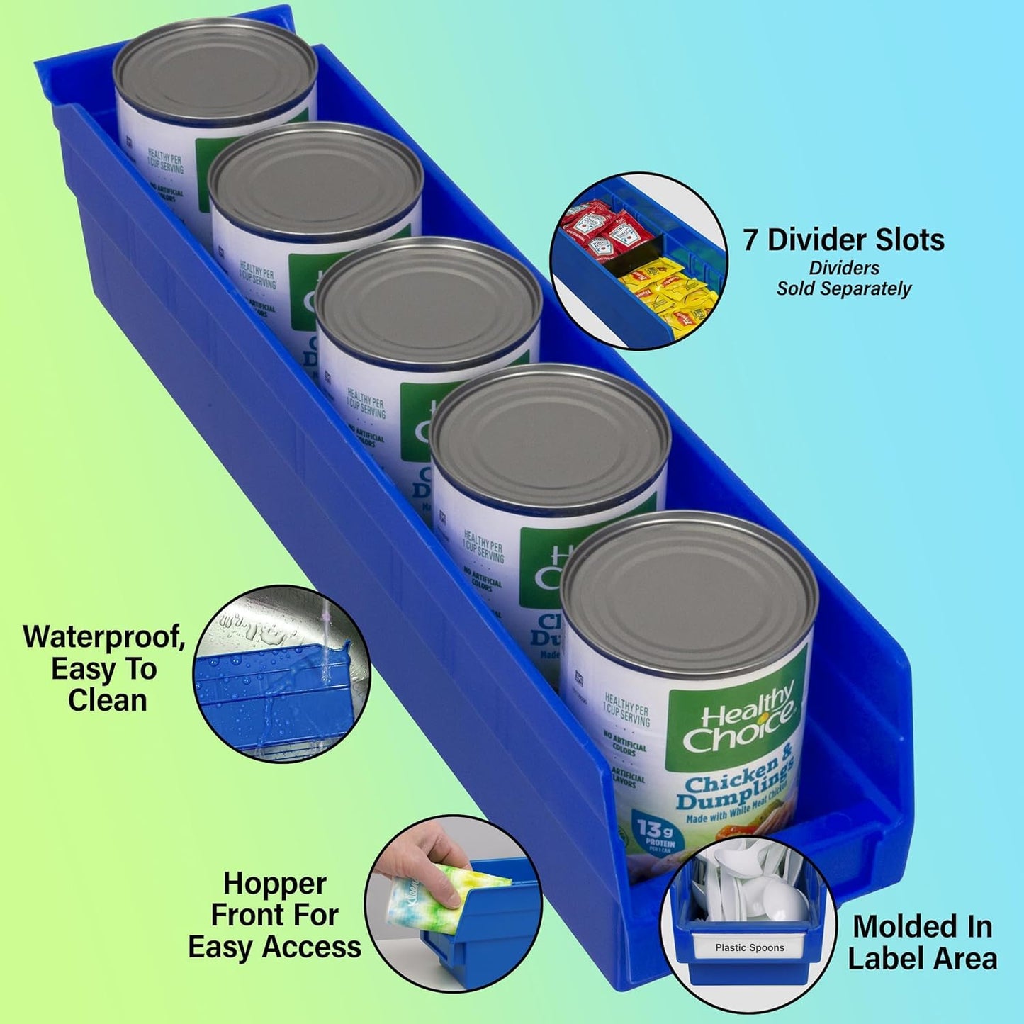 Akro-Mils 30128 Plastic Shelf Bins, Heavy Duty Storage Bins for Garage, Closet, and Drawer Organization, 18 x 4 x 4 inches, Blue, 12-Pack
