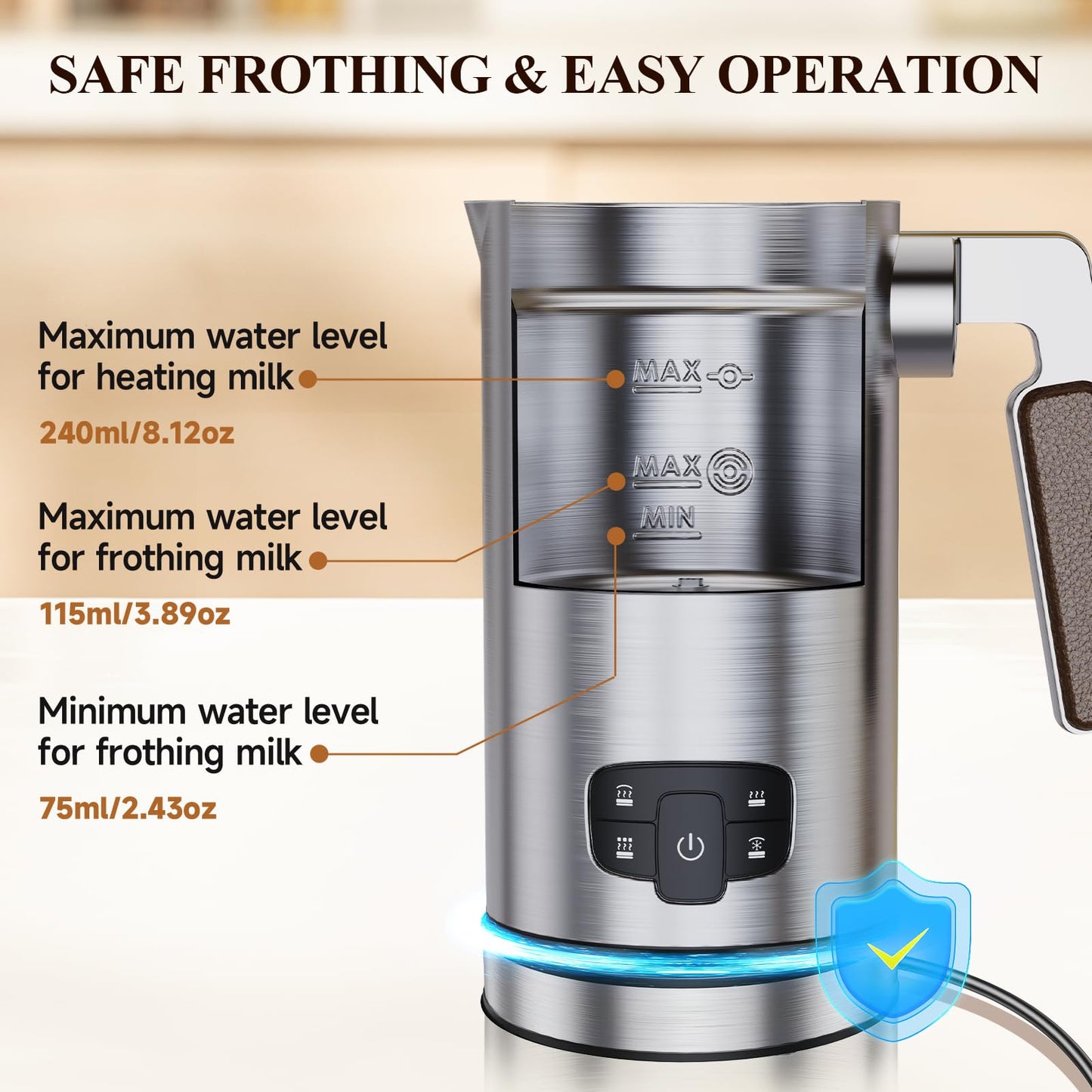 Novalife Milk Frother, 4 in 1 Milk Frother and Steamer with Two Whisks, Frothing Whisk and Heating Whisk, Automatic Warm and Cold Foam Maker for Coffee Latte Cappuccino Macchiato Hot Chocolate Matcha
