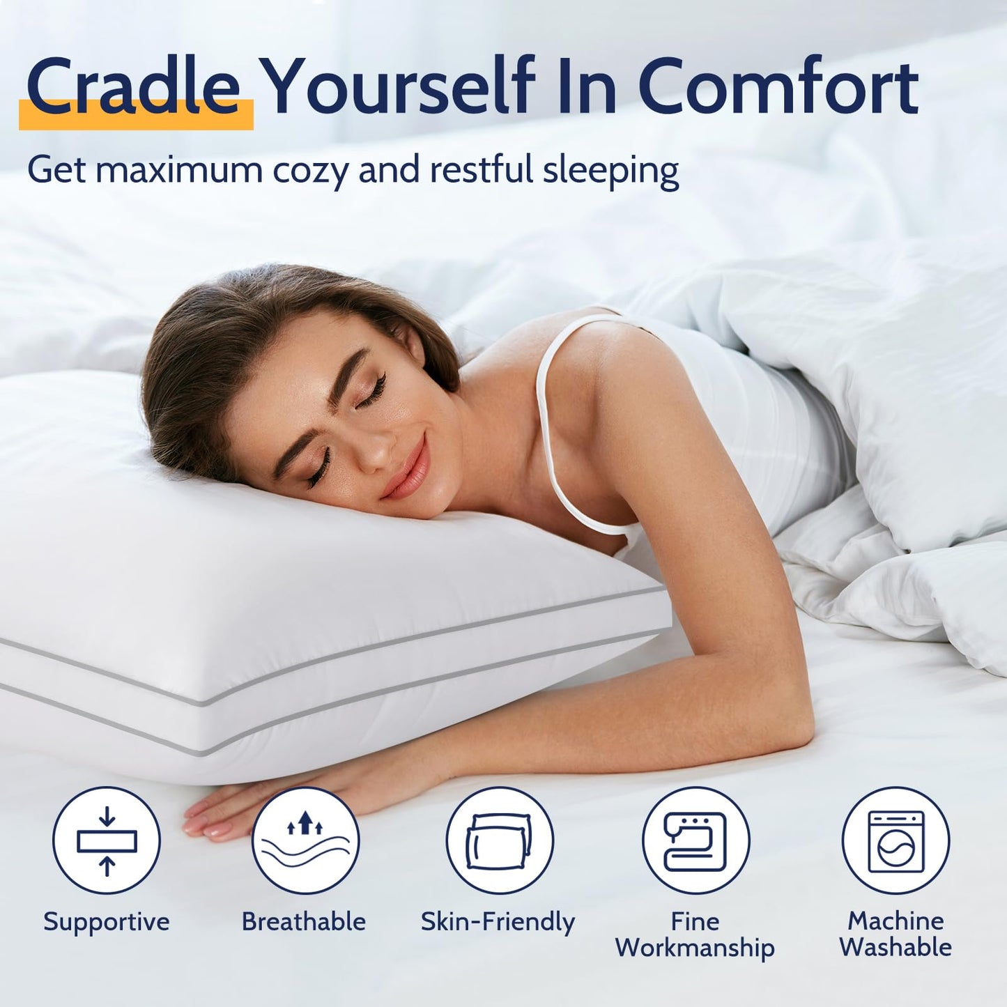 ROUMEA Pillows King Size Set of 2, Gusseted Bed Pillows for Sleeping 2 Pack, Luxury Hotel Quality, Supportive King Pillow with Soft Down Alternative for Back Stomach Side Sleepers,Machine Washable