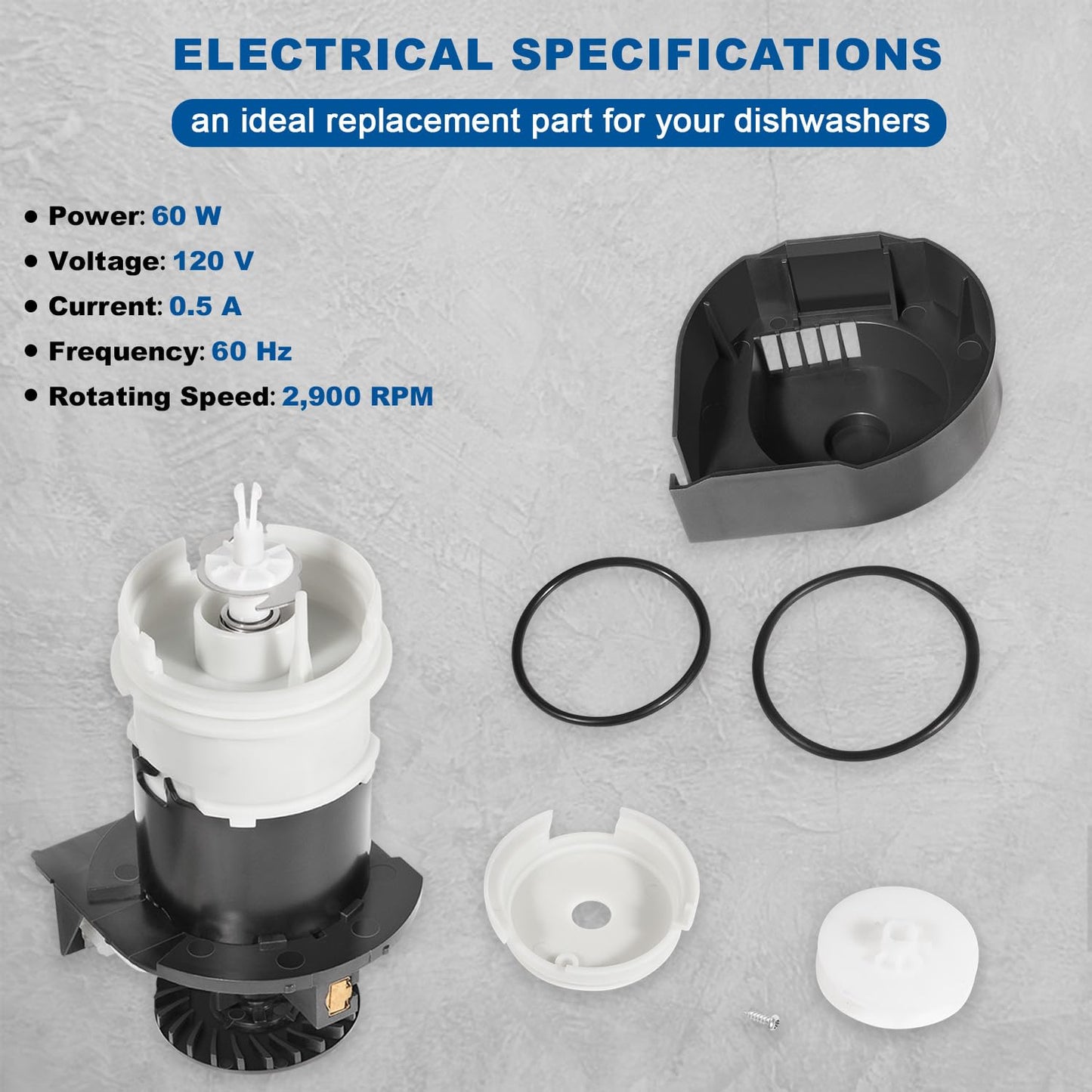 154844301 Motor Kit 154844301 Dishwasher Circulation Pump Motor with O-Rings for Frigidaire Dishwasher, Replace for 154488001 154588701 154594201 154648101 154700101