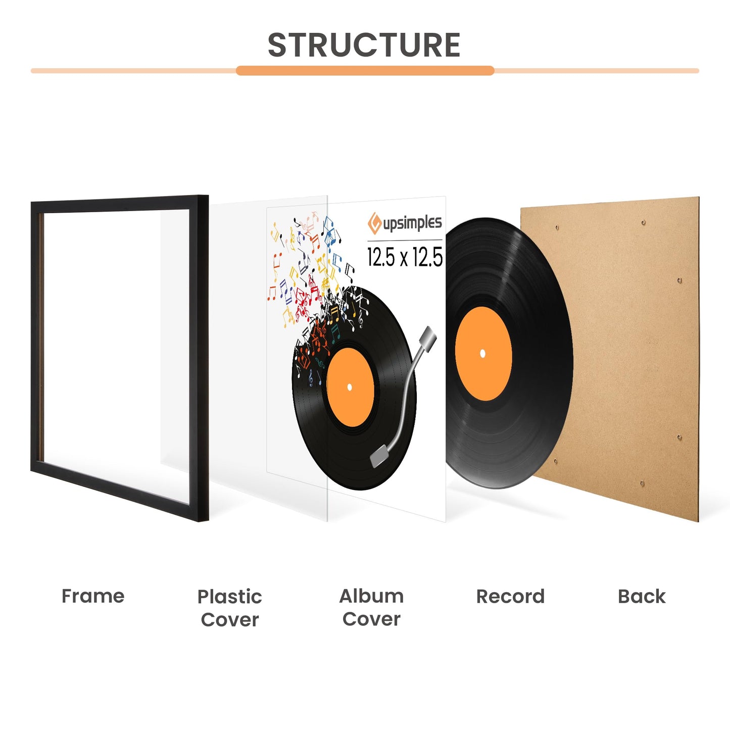 upsimples 12.5x12.5 Record Frame, Vinyl Frames for 12inch Album Cover, Wall Display for Home Decor, Black, 4 Pack