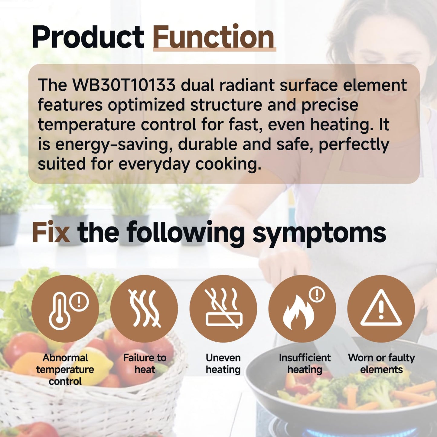 WB30T10133 Dual Radiant Surface Element, 240V 3000W Electric Cooktop Heating Element Compatible with GE Hotpoint Haier Stove, Replaces WB30X24111, NE59M432, 164D3871P001, PS2321567, 1474218