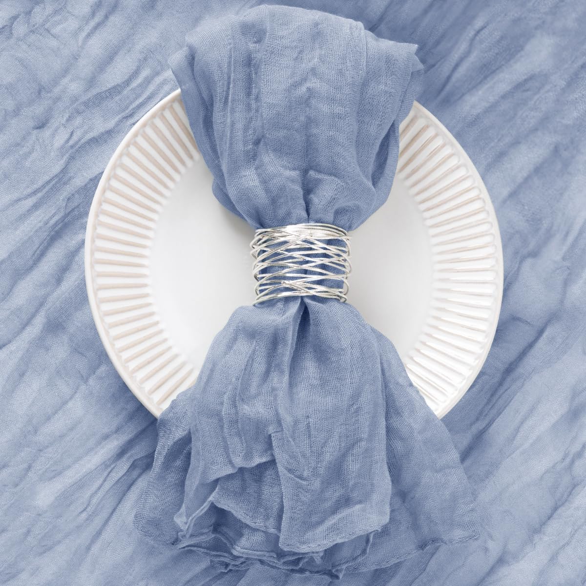 DeZerlor 100 Pack Dusty Blue Cheesecloth Napkins Summer Cloth Napkins Set of 100 Dinner Napkins Bulk 21x21 Inches for Wedding Bridal Shower Baby Shower Parties