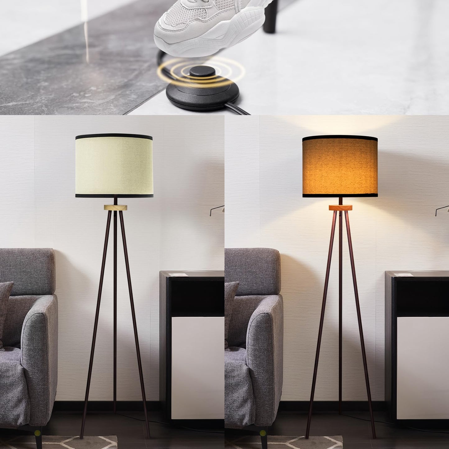 VELXEE Tripod Floor Lamp, Mid Century Standing Lamp, Modern Design Studying Light for Living Room, Bedroom, Study Room and Office