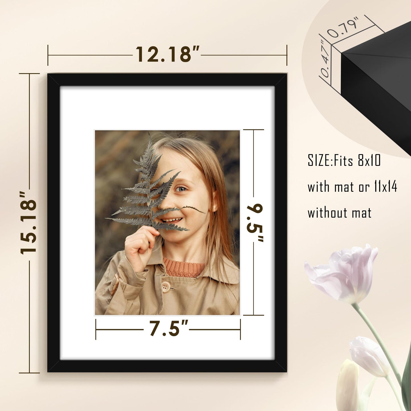 Fisnish 11x14 Picture Frame Sef of 10, Display Pictures 8x10 with Mat or 11 x 14 Without Mat, Photo Frame Collage for Wall Gallery Decor, Hanging or Tabletop Display, Black