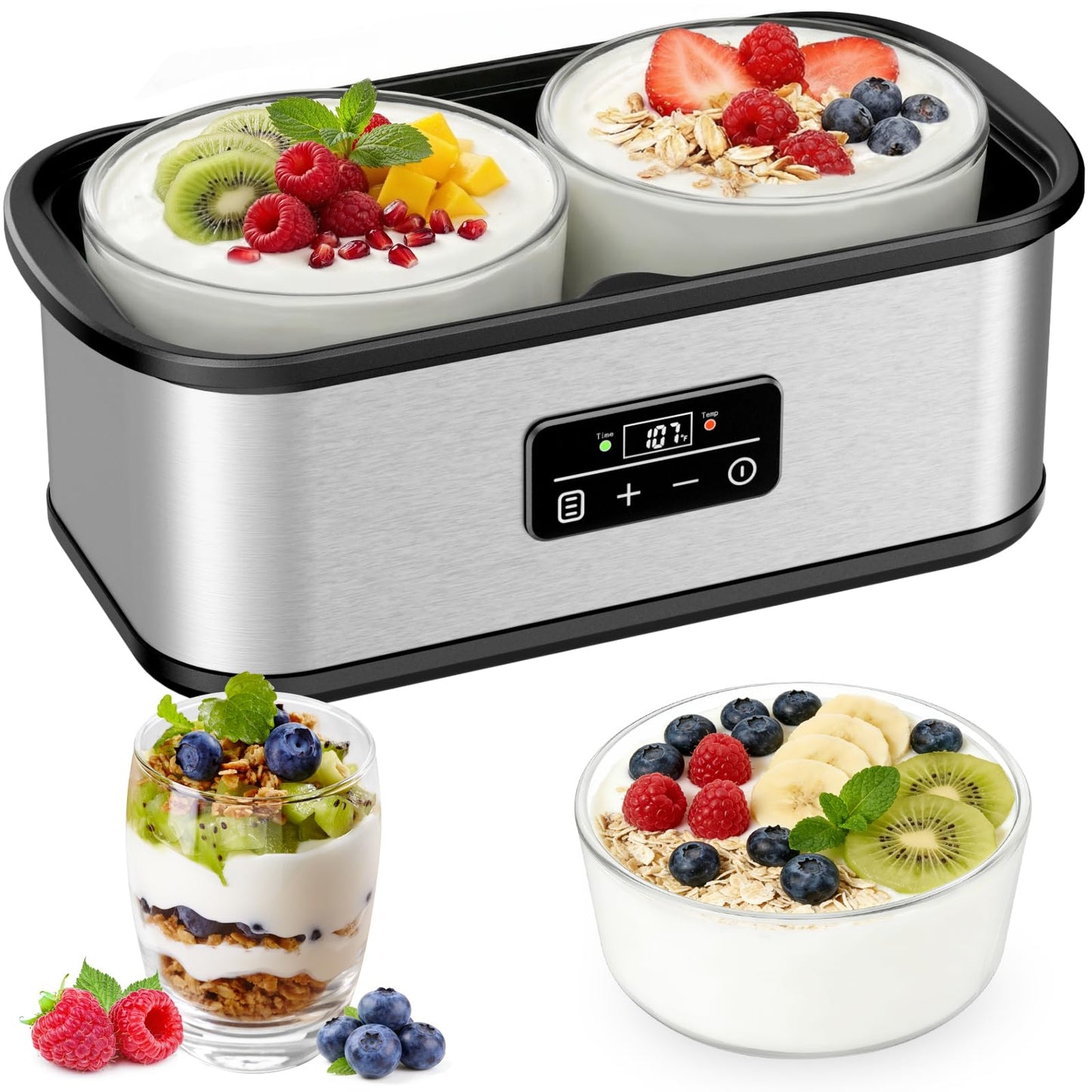 Yogurt Maker with 8 Glass Jars, Yogurt Maker Machine with Adjustable 1-48H Time & Temp Control, Make Healthy Yogurt with Full Probiotics