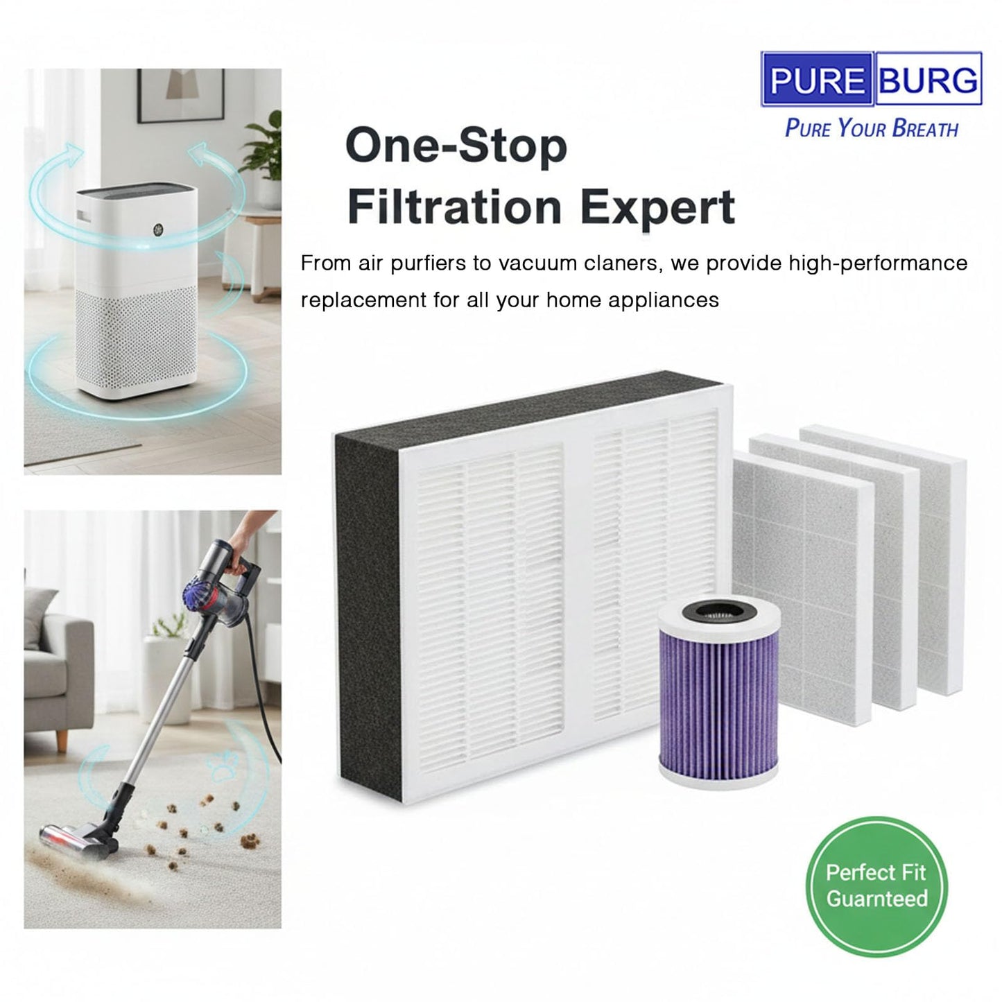 PUREBURG Replacement Filter Compatible with ECOSELF HAP603 Air Purifiers, H13 True HEPA and Activated Carbon Multi-Layer Filtration, Pack of 4
