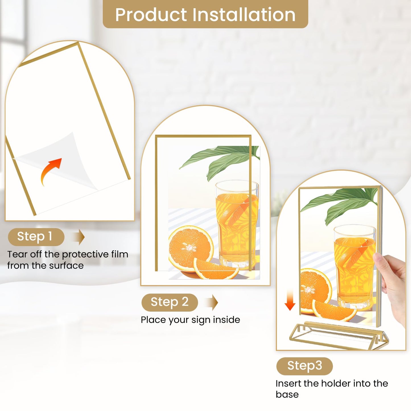 Smarpau 8.5x11 Gold Acrylic Sign Holder, 8 Pack Vertical Double Sided Gold Table Number Holders, Clear Picture Frame Menu Display Stand for Wedding Reception Party Banquet Home Office Restaurant