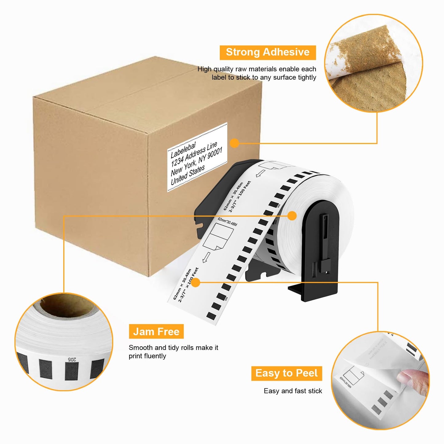 (12 Rolls + 1 Frame,30.48m Per Roll 3-Proof) Labelebal Dk 2-3/7" x 100' Direct Thermal Continuous Length Labels Replacement for DK-2205 Shipping Mailing Postage Compatible for Brother QL Printer