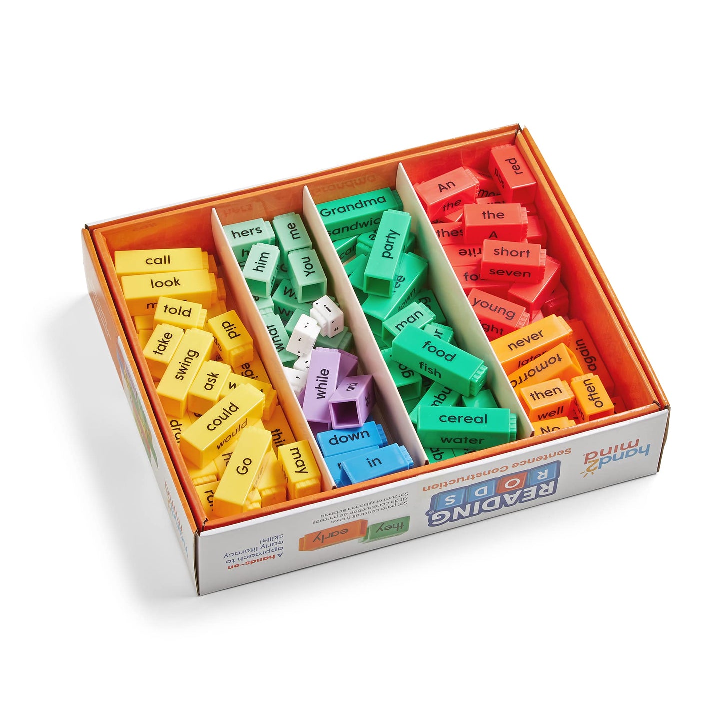 hand2mind Reading Rods Sentence Construction, Sentence Building for Kids, Parts of Speech Linking Cubes, Learn to Read Toys, Reading Tools for Kids, Science of Reading Manipulatives