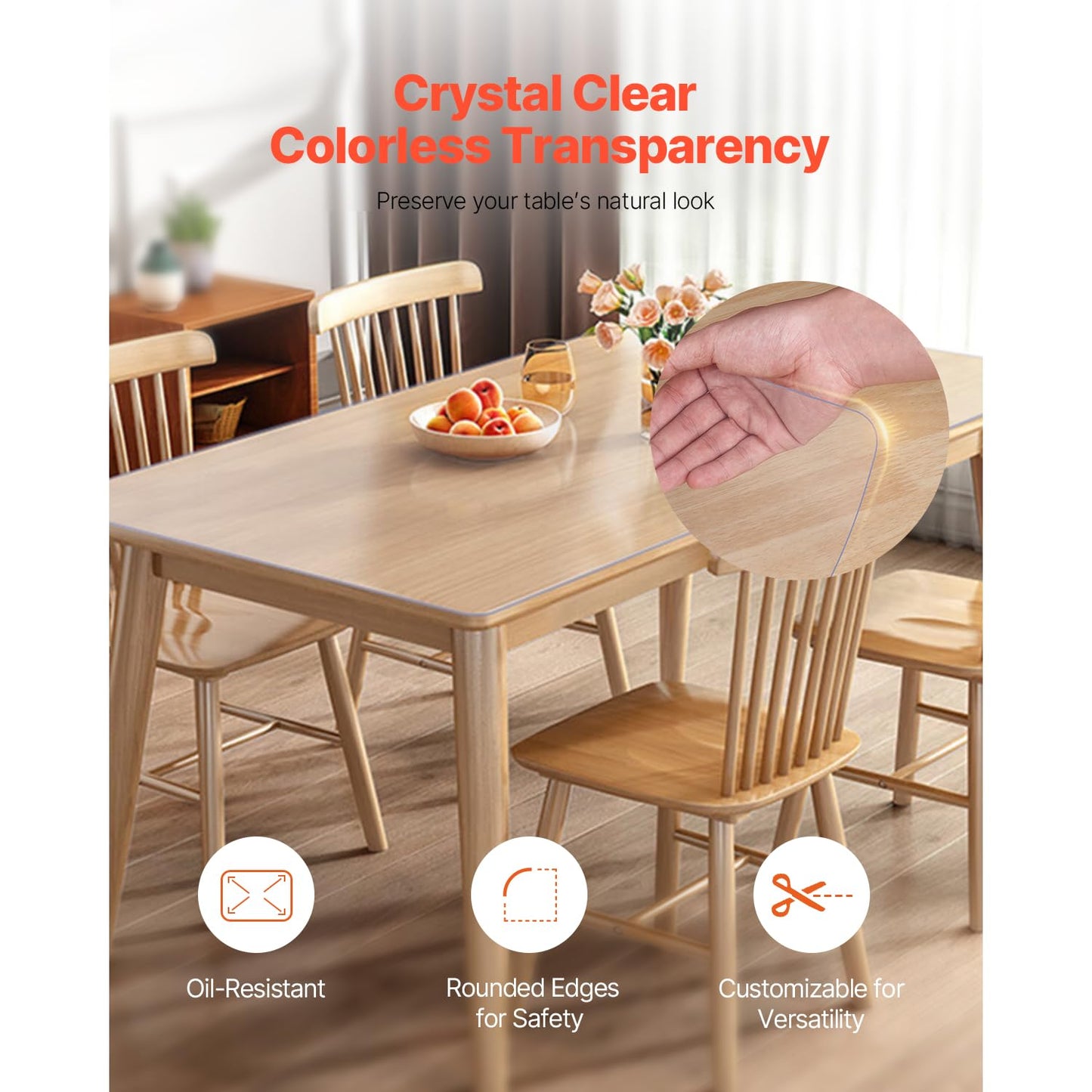 VEVOR Clear Table Cover Protector, 1.5mm Thick 36 x 72 in PVC Plastic Tablecloth, Waterproof & Oil Spill Proof, Customizable Rectangle Table Cover for Writing Desk, Coffee Table, Dining Room Table