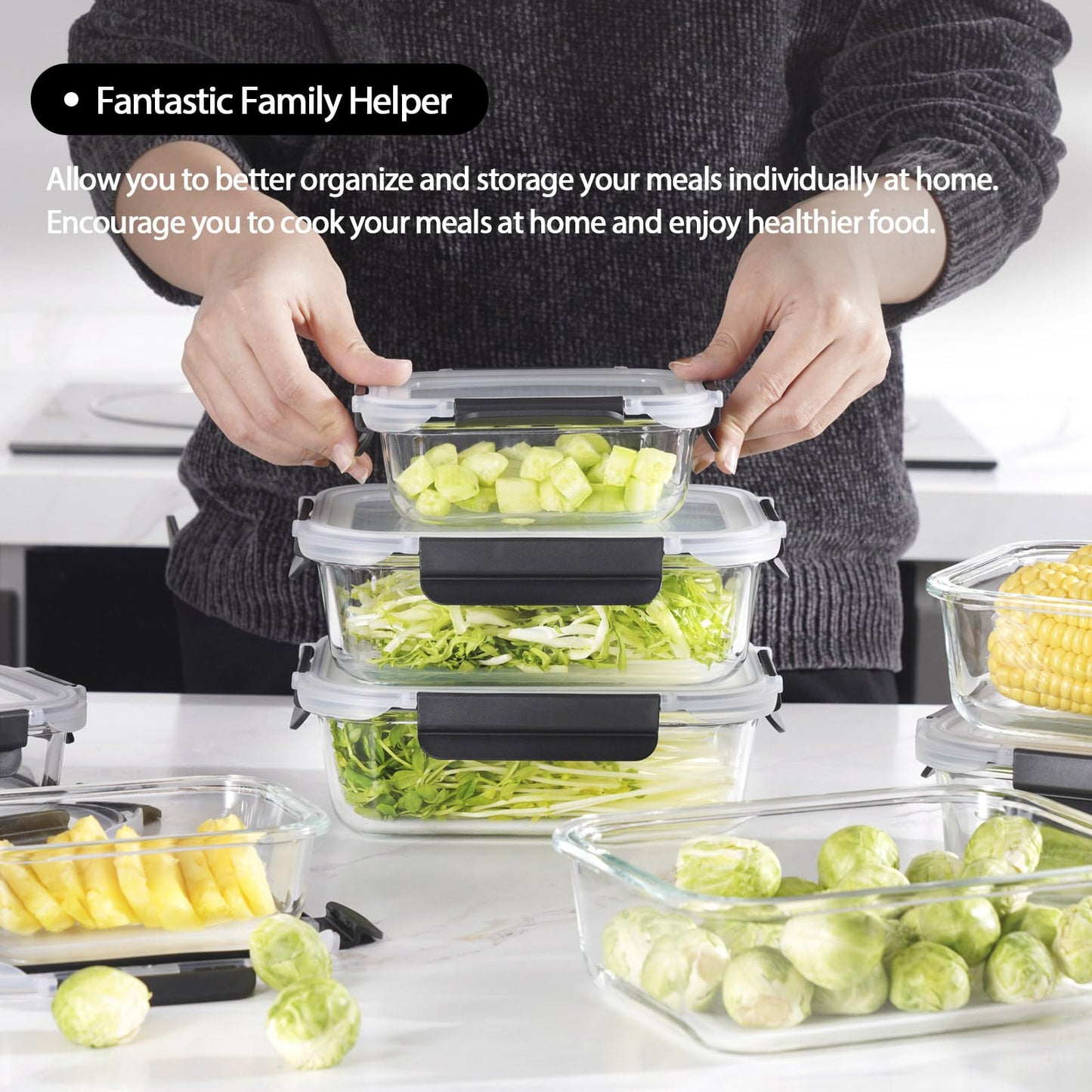 coccot Glass Food Storage Containers with Lids Airtight, Glass Meal Prep Containers with Snap Lids for Food, Bpa-free,Easy to Open&Close/Microwave,Oven,Freezer,Dishwasher Safe/Leak-proof [10 Pack]