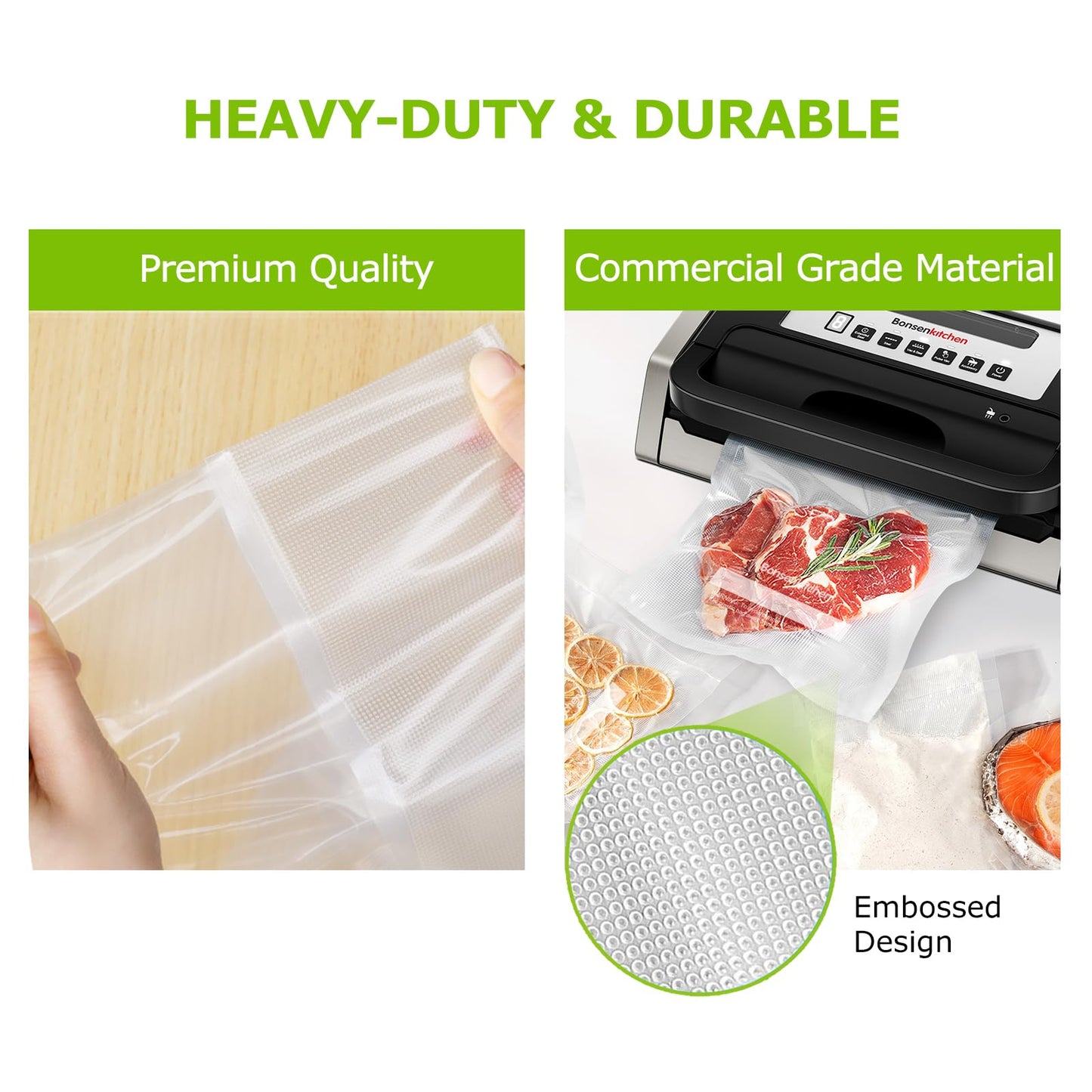 Bonsenkitchen Precut Vacuum Sealer Bags, 100 Gallon 11" x 16" Food Sealer Bags, Food Grade, BPA Free, Heavy Duty, Customized Vacuum Bags for Vac Storage, Meal Prep or Sous Vide Cooking, VB3214