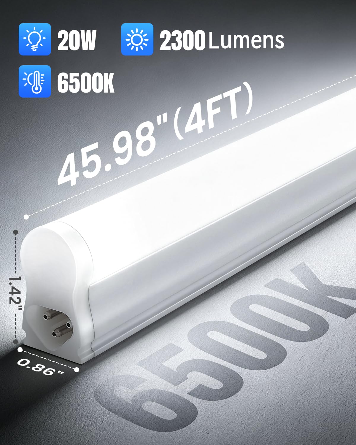 SUNLINKCO (4 Pack) 4FT T5 LED Shop Light,6500K,20W,2300LM(Super Bright White) Linkable LED Integrated Fixture,Garage Ceiling and Cabinet Light,Strip Light,Corded Electric with ON/Off Switch