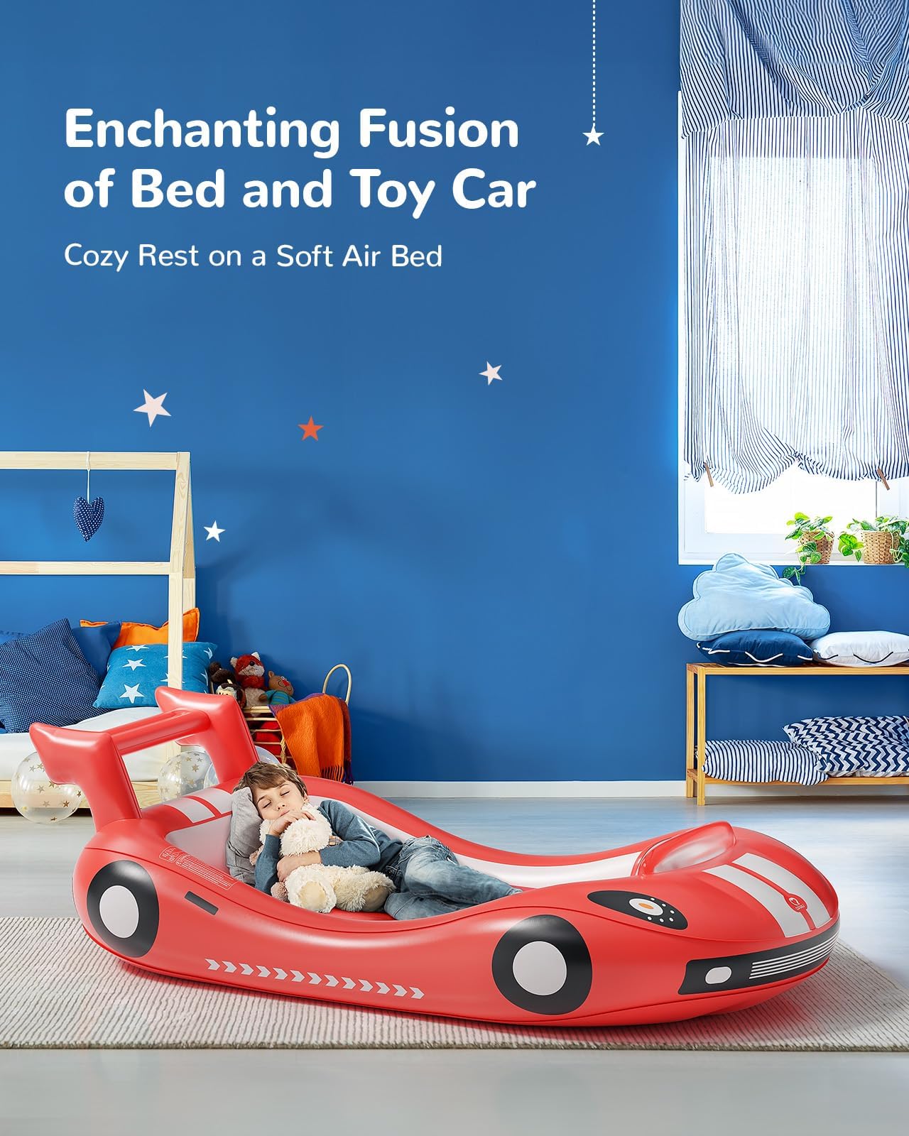 QPAU Blow up Inflatable Toddler Travel Bed with Sides, Toddler Air Mattress for Camping, Traveling, Hotel, or Home Use, Hand Pump Included