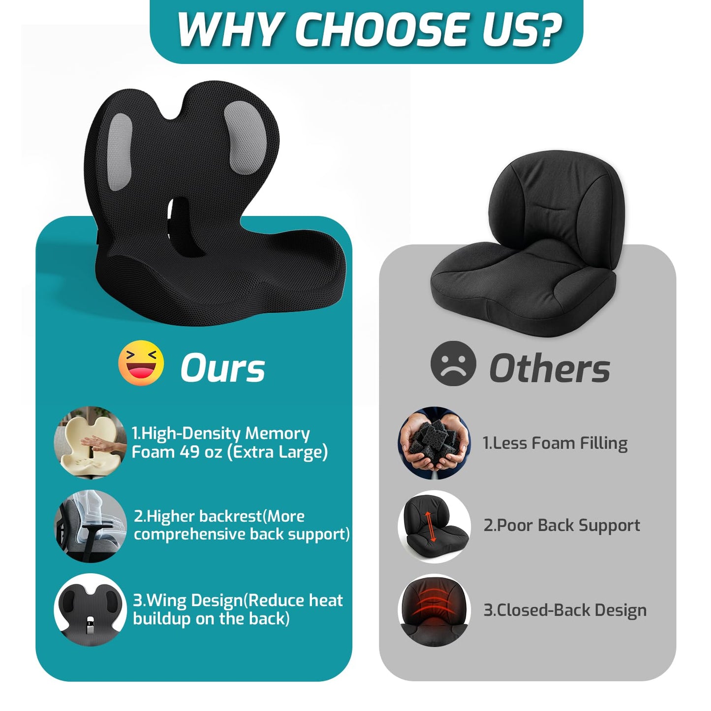 XZdream Ergonomic Seat Cushion,Office Chair Cushion with Lumbar Support Pillow,Car Orthopedic Seat Cushions,Designed for Sciatica,Tailbone,Back Pain Relief,for Office,Car,Truck,Home,Desk Chair