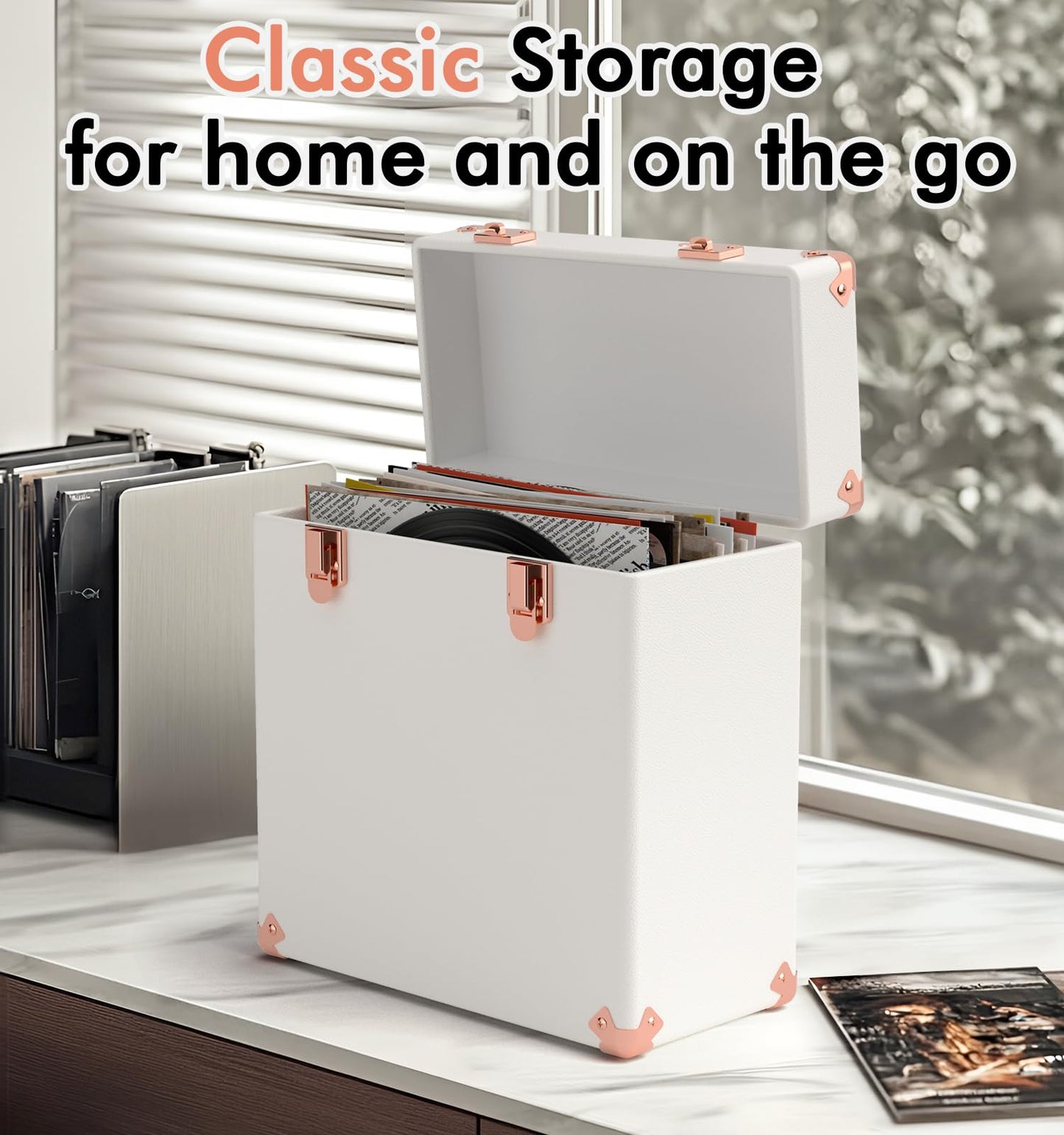 Vinyl Storage and Carrying Case - Waterproof LP Caddy, Dustproof Portable Organizer, Collector's Showcase - Holds 50 7-12 Inch Records - Ideal for Theater Rooms and Rare Collections