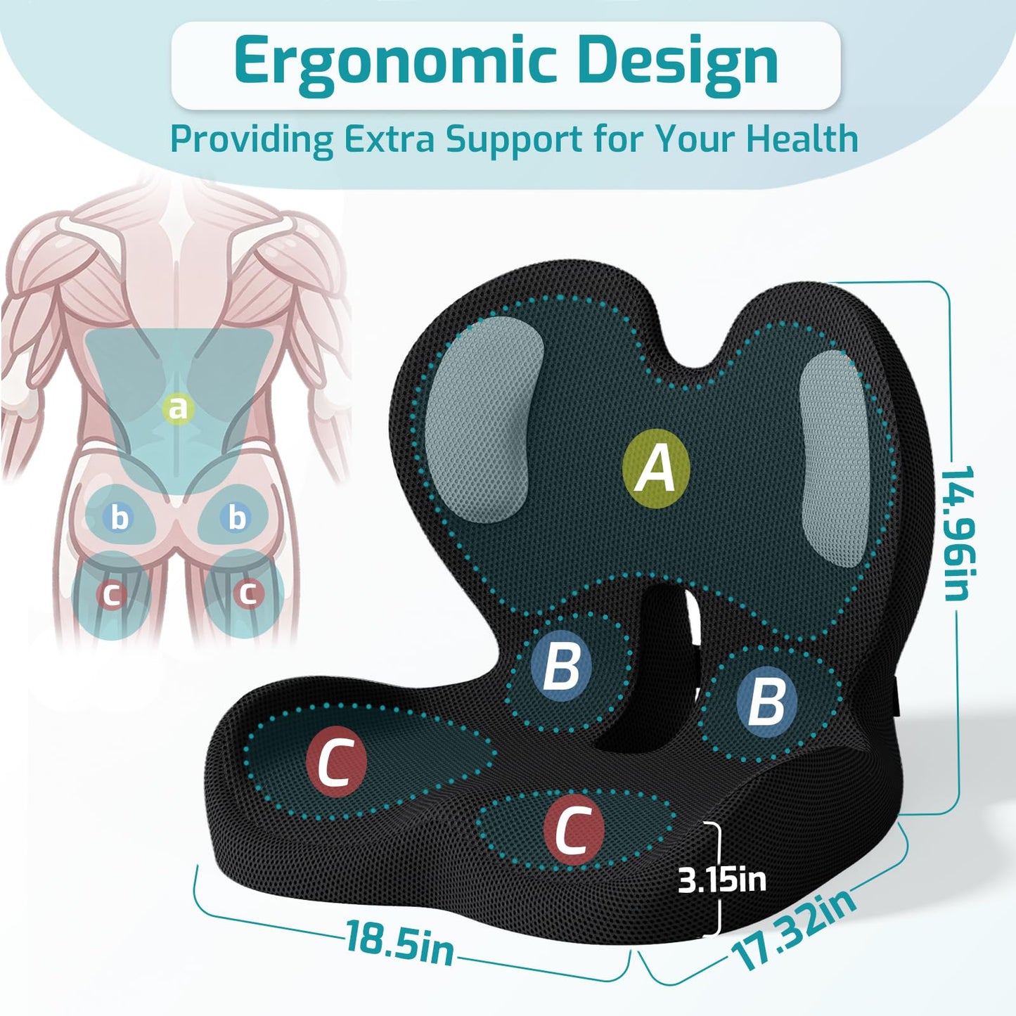 XZdream Ergonomic Seat Cushion,Office Chair Cushion with Lumbar Support Pillow,Car Orthopedic Seat Cushions,Designed for Sciatica,Tailbone,Back Pain Relief,for Office,Car,Truck,Home,Desk Chair