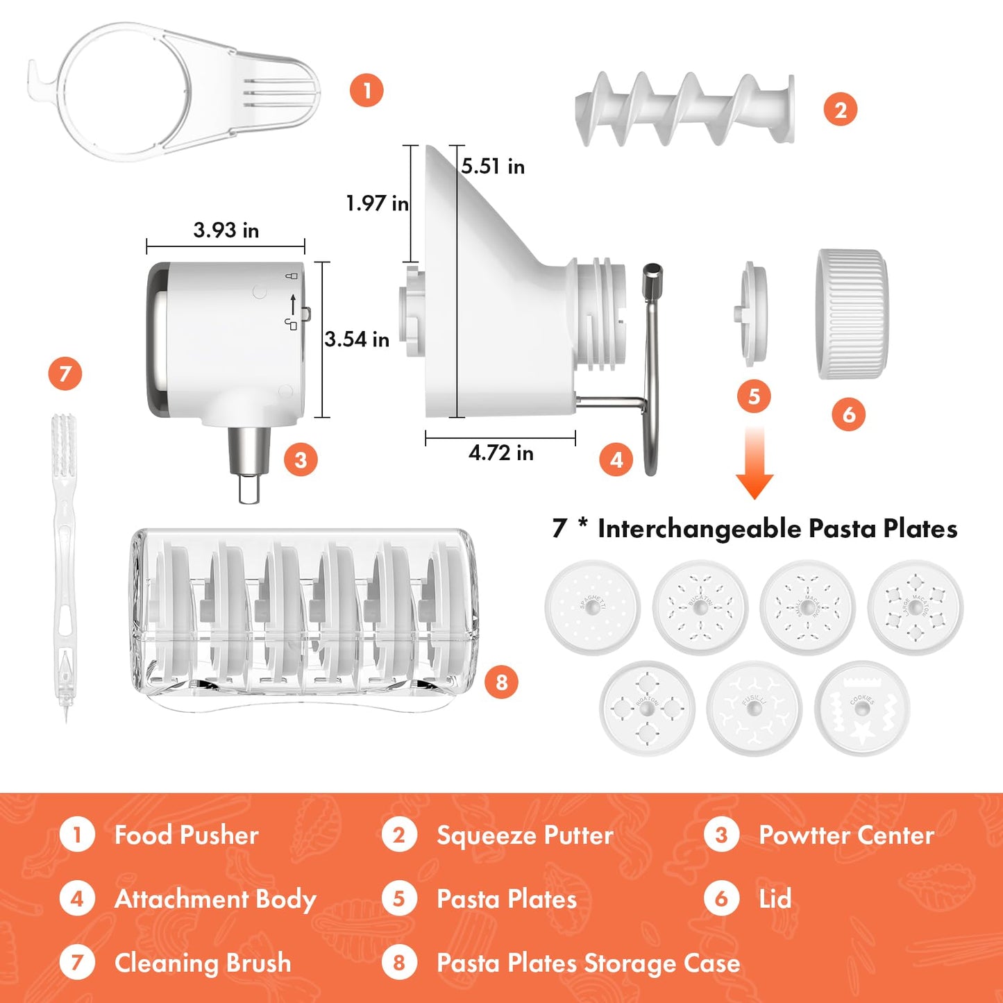 Cofun Gourmet Pasta Press Attachment for KitchenAid Stand Mixer, Pasta Maker with 7 Interchangeable Plates to Make 7 Pasta Shapes, Easy to Use & Easy Clean Pasta Attachment for KitchenAid Stand Mixer