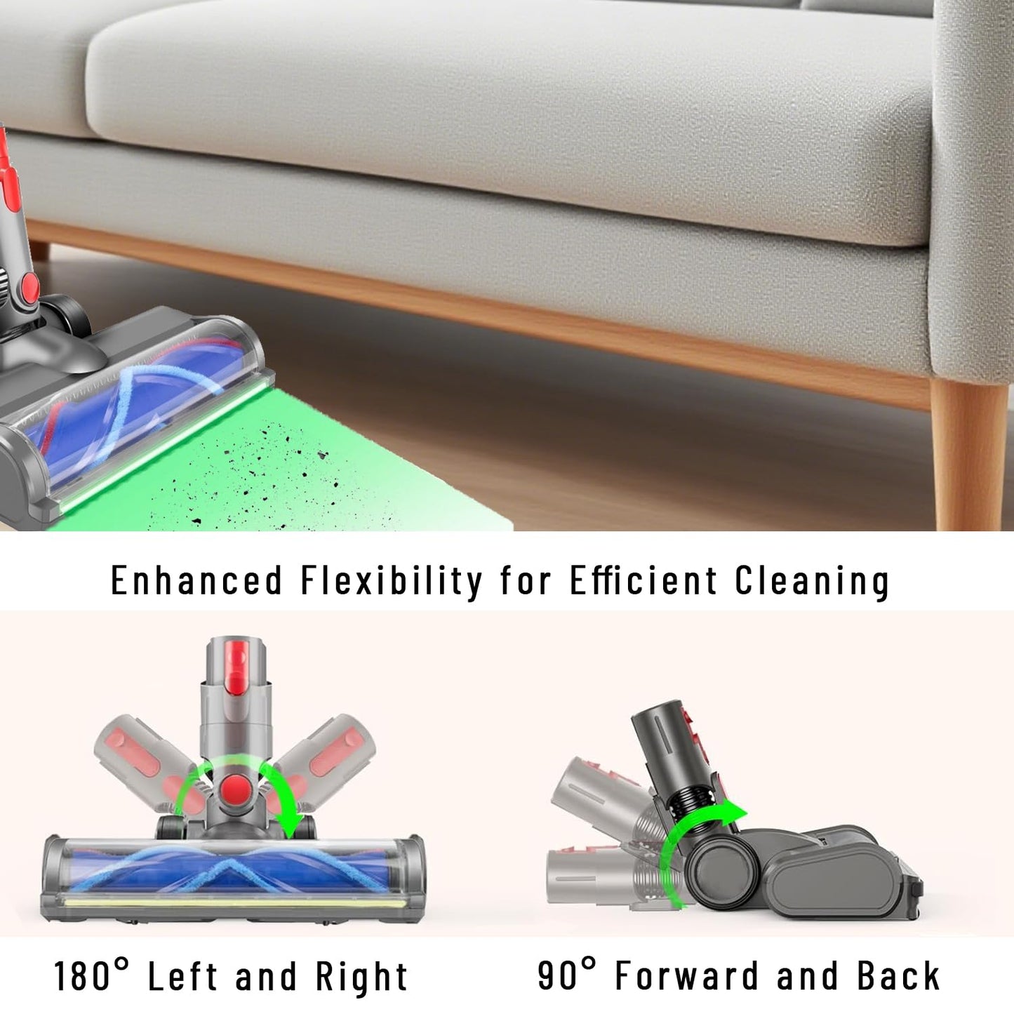 V-Shape Cleaner Head for Dyson V15 V11 V10 V8 V7 Gen5 G5 Animal Absolute - Full-Area Green LED, One Head for Hardwood and Short-Pile Carpet, Anti-Tangle Quick-Release Replacement Part