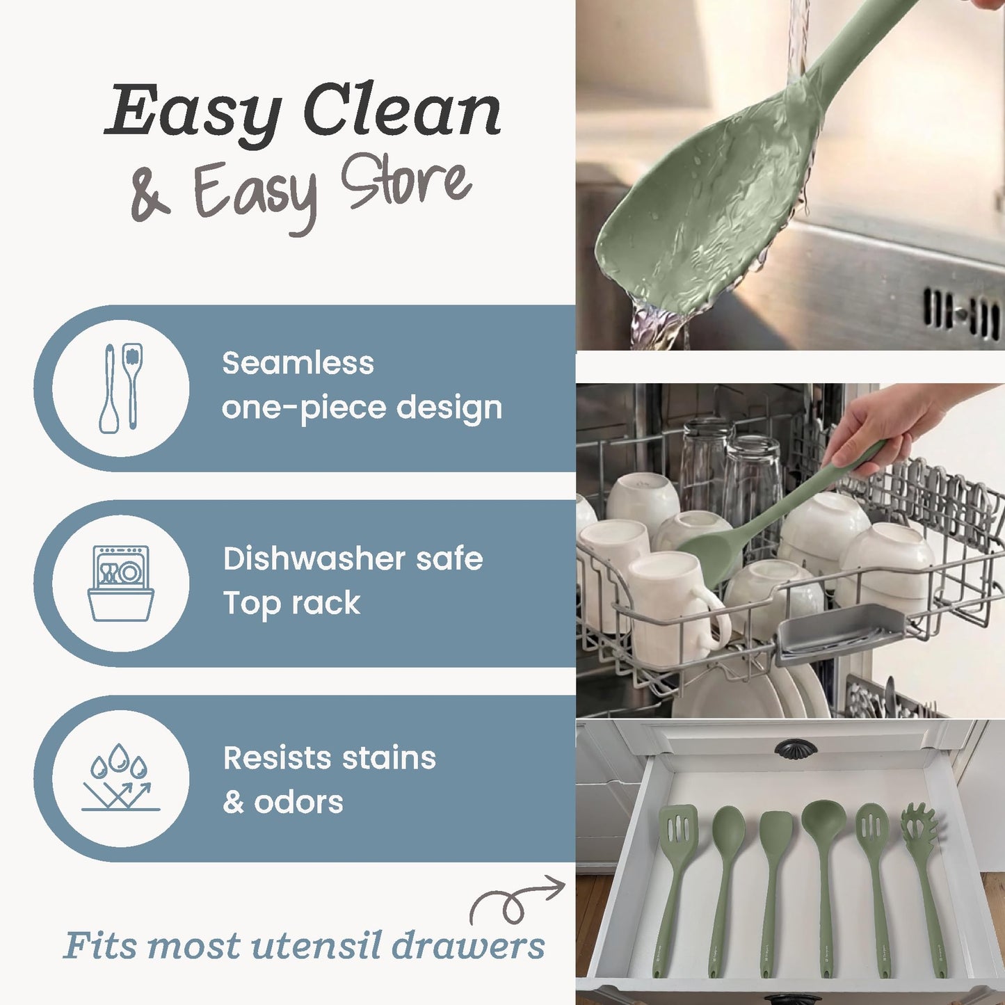 Starpack Like a Boss XL Silicone Cooking Utensils Set (6-Piece, 13.5") - LFGB Certified, 600°F Heat Resistant, BPA-Free - Heavy-Duty Steel Core, Dishwasher Safe - for Nonstick Cookware, Sage Green