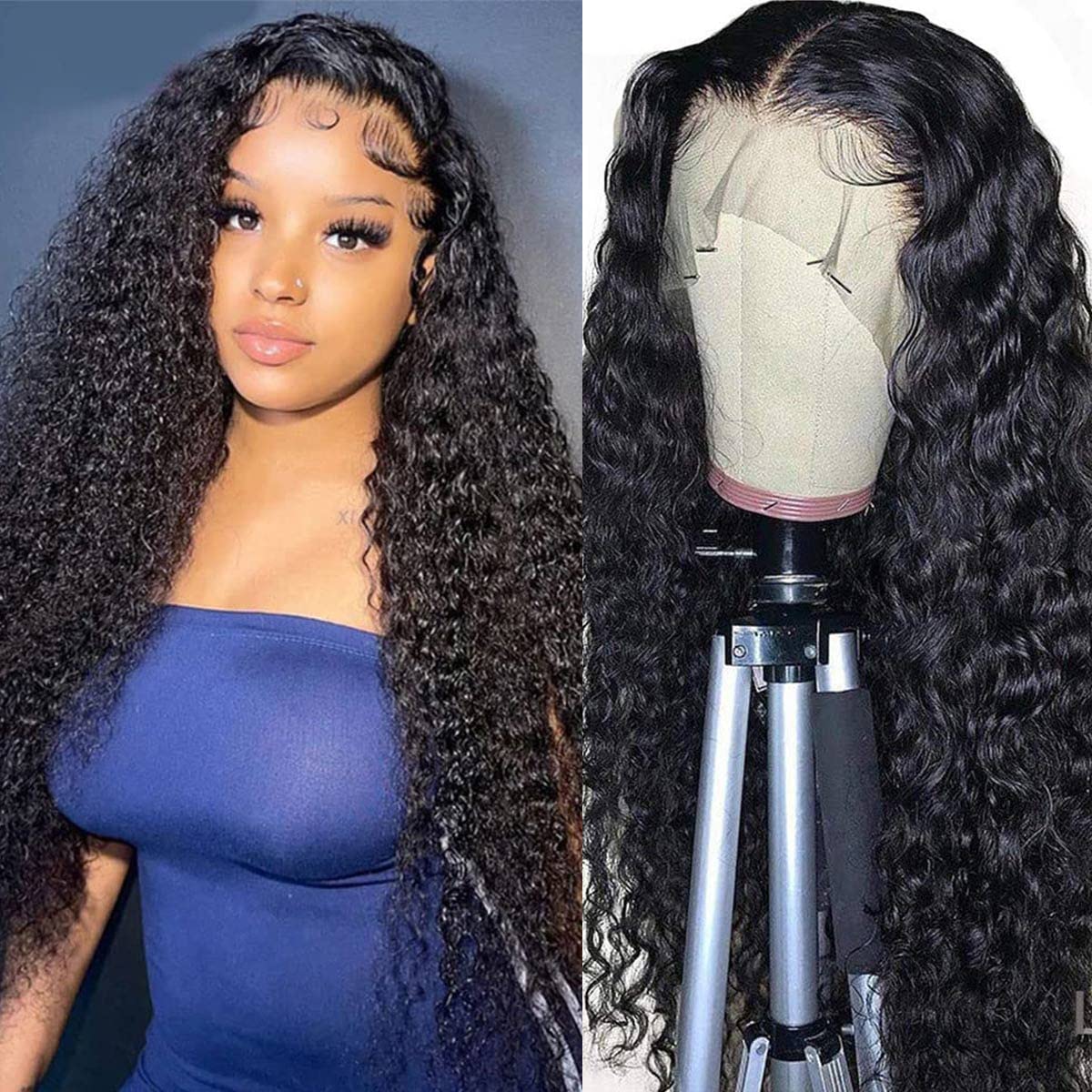 13x4 Lace Front Wigs Human Hair Pre Plucked 180 Density Brazilian Wet and Wavy Human Hair Wigs for Black Women Glueless Curly Lace Frontal Wig Natural Color (28 Inch)
