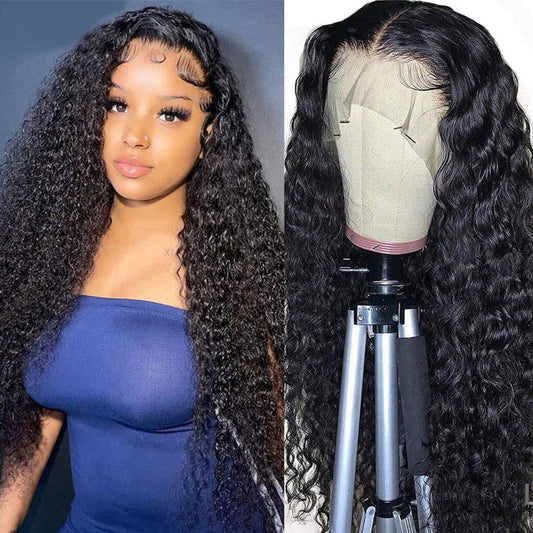 13x4 Lace Front Wigs Human Hair Pre Plucked 180 Density Brazilian Wet and Wavy Human Hair Wigs for Black Women Glueless Curly Lace Frontal Wig Natural Color (28 Inch)