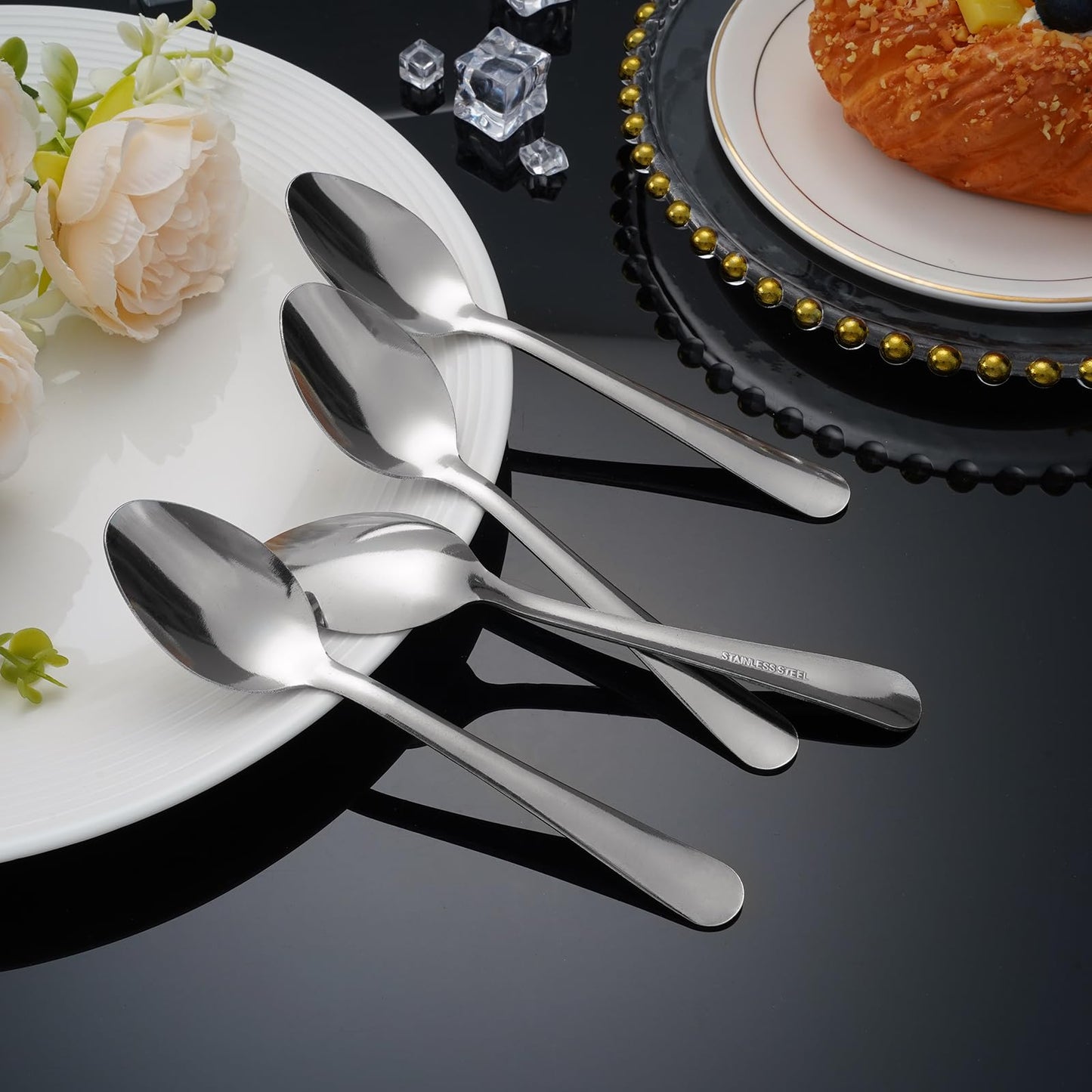 Hansmart 60 PCS Dinner Spoons Set - Windsor Stainless Steel Dinner Spoon 7.1 Inch with Dishwasher Safe Dessert Spoons, Metal Dessert Spoon, Silverware for Home, Kitchen or Restaurant