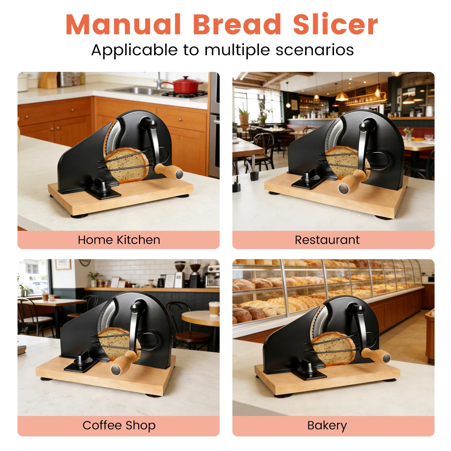 Bread Slicer for Homemade Sourdough Bread,Manual Slicer Making Tools,Adjustable Thickness Knive Cutter with Hand Crank for Sandwich with Scale Line Suction Base,Sharp Stainless Steel Blade (Black)