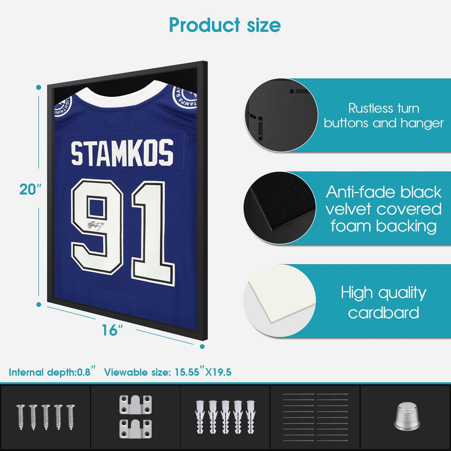 16x20 Small Shadow Box Frame, Jersey Frame Display Case with Grade A Natural Pine Wood Acrylic Front Jersey Frame for Soccer Basketball Baseball Shirts, Black