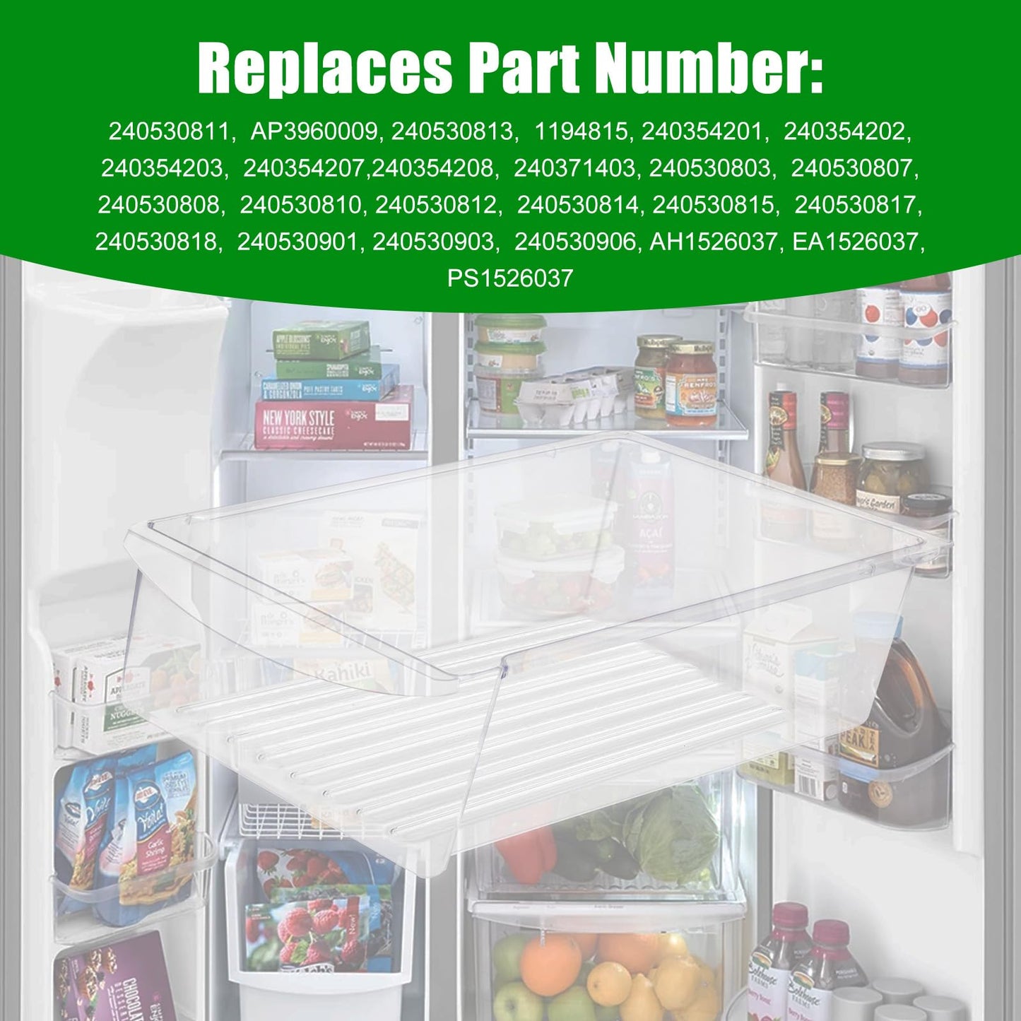 240530811 Refrigerator Meat Cripser Pan Compatible with Frigidaire Kenmore Refrigerator -Replaces 240530801, 240530813,240354201(15.7 * 11.6 * 4.3 INCH)