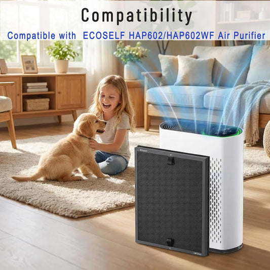 4 Pack HAP602 Air Purifier Filter Replacement for ECOSELF HAP602 HAP602WF - H13 True HEPA 3-in-1 Filtration System, High-Efficient Filtration with Activated Carbon