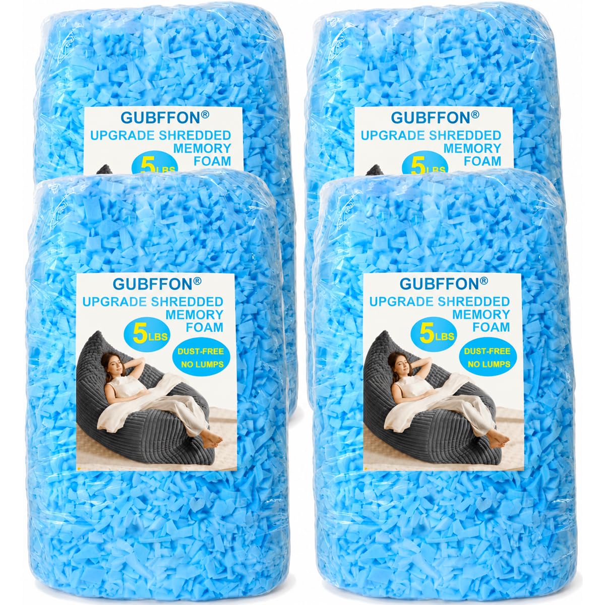 GUBFFON Bean Bag Filler 20lbs - Shredded Memory Foam Refill, Soft & Supportive Stuffing for Bean Bag Chair, Couch, Cushion, Dog Bed, Punching Bag, Pillow & Crafts