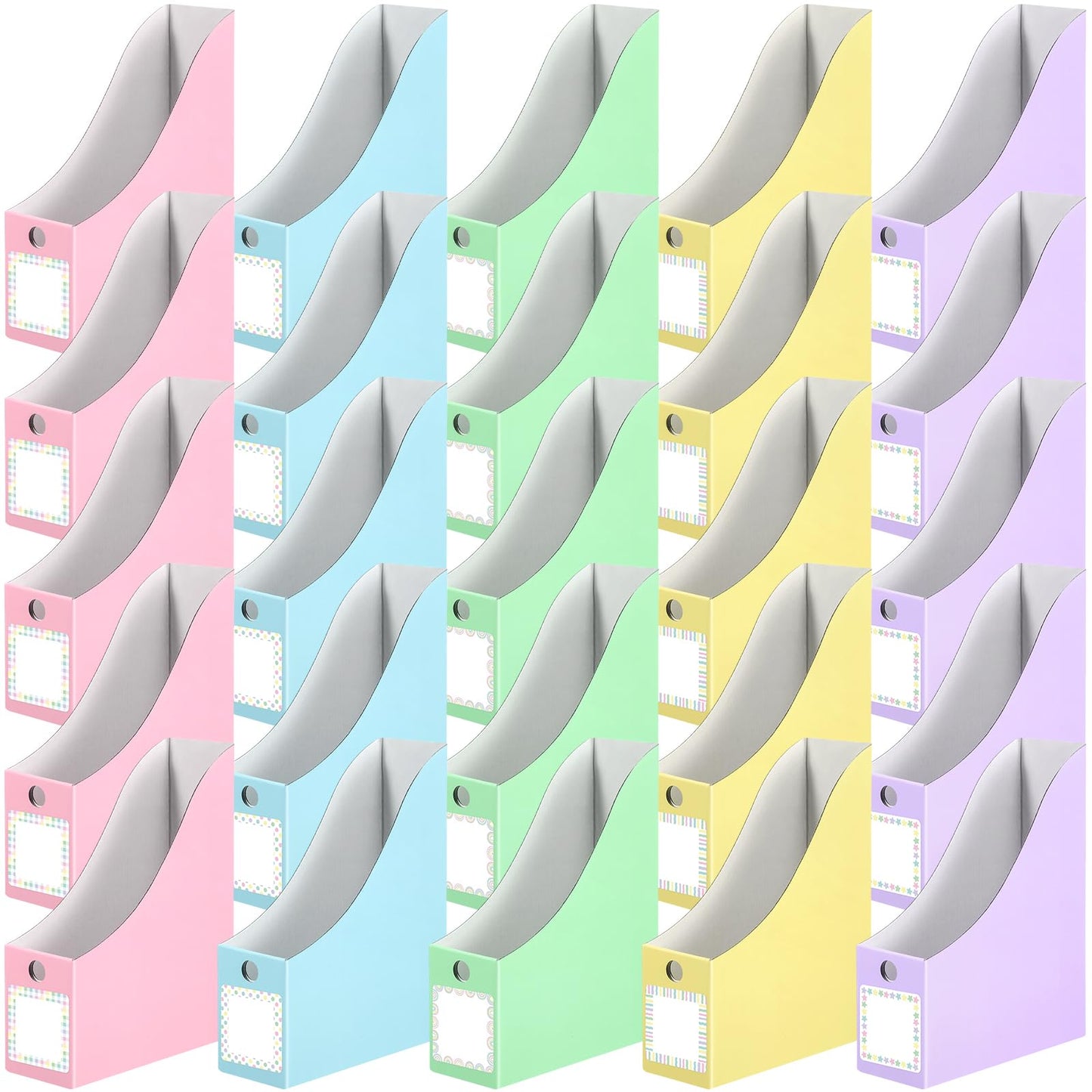 Pasimy 25 Pcs Pastel Cardboard Magazine File Holder Magazine Organizer Book Bin with Label Sticker Multicolor File Storage Box for Desk Shelves Document School Classroom Home Office Supplies
