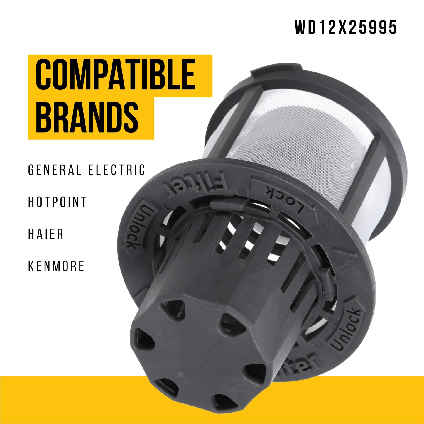 PartsBroz WD12X25995 Fine Filter and Basket Assembly - Compatible With General Electric Hotpoint Haier Dishwasher - Replaces AP6989426 PS16217023 Ultra Durable Replacement