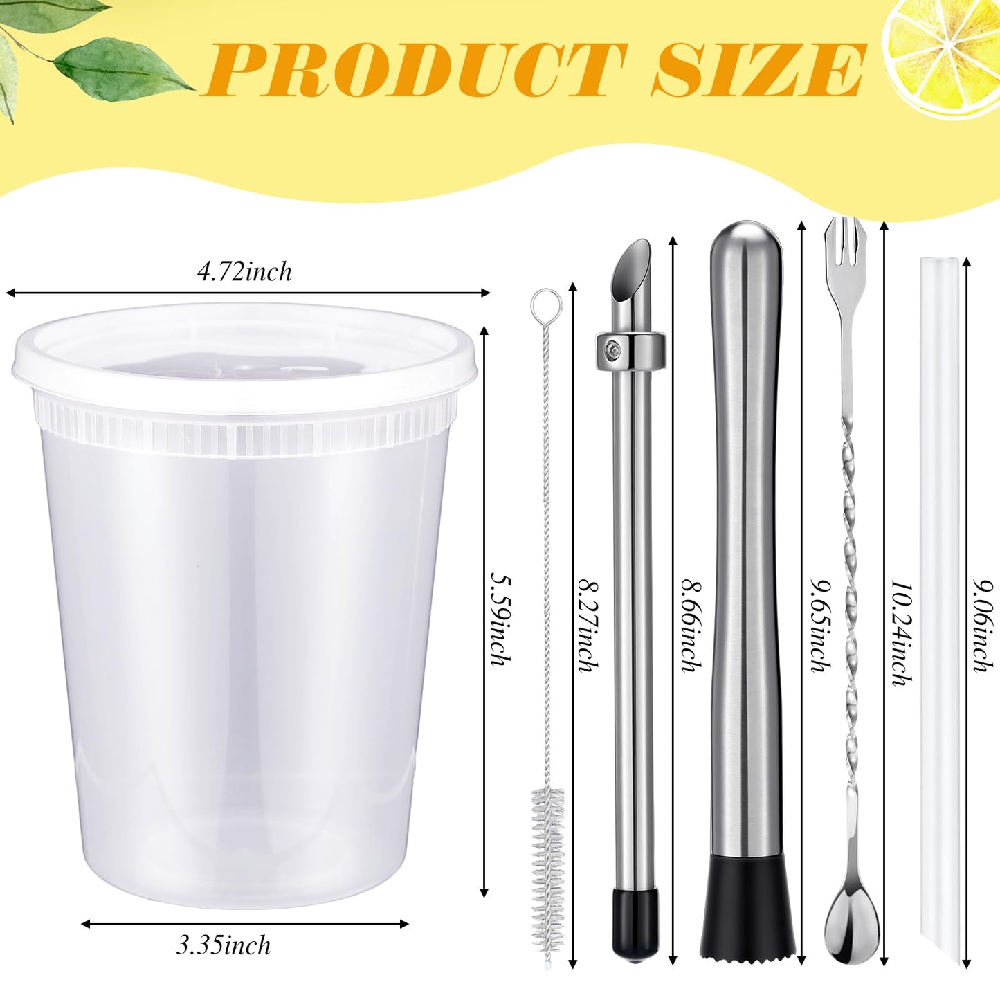 LemonRoad 24 Set Lemonade Stand Supplies Lemonade Stand Kits Include 24 Pcs 32oz Plastic Cups with Lid and Straw, Straw Puncher for Plastic Lids, Muddler, Mixing Spoon, Cleaning Brush for Summer Party