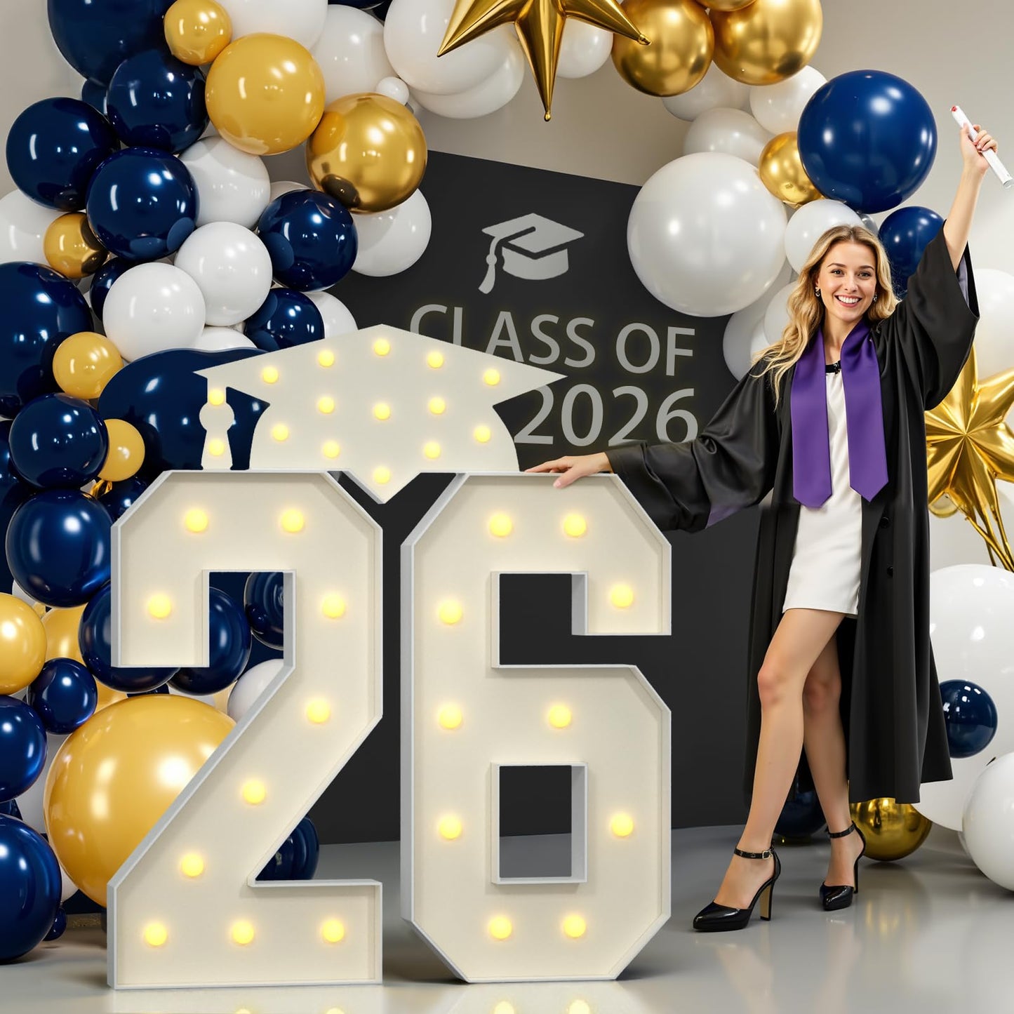 JoyMuse 2026 Graduation Party Decorations, 4FT 26 Light Up Numbers Graduation, 26 Marquee Numbers 4 Feet Tall for 2026 Graduations Decorations