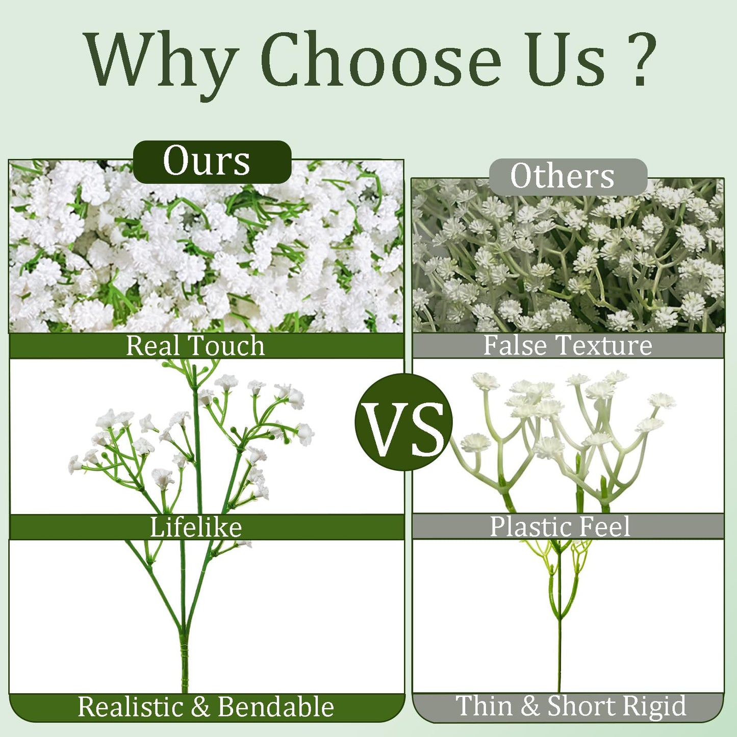 Cherica 100Pcs Babys Breath Artificial Flowers-Gypsophila Babys Breath Flowers Artificial Bulk-White Real Touch Fake Flowers for Wedding Home Garden Decor